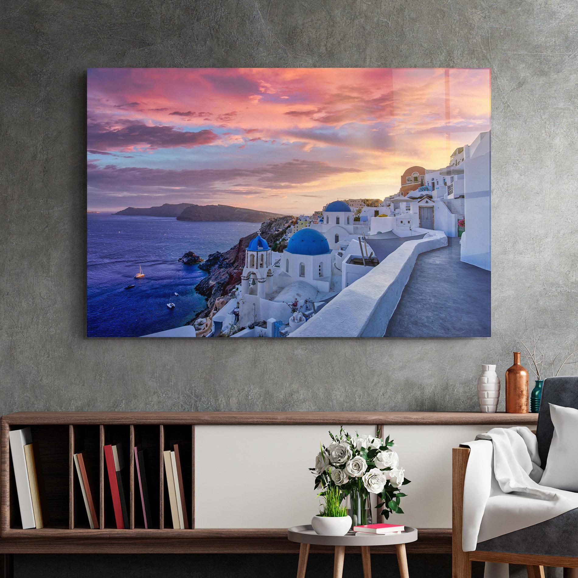 Tablou Sticla Santorini View mockup 2