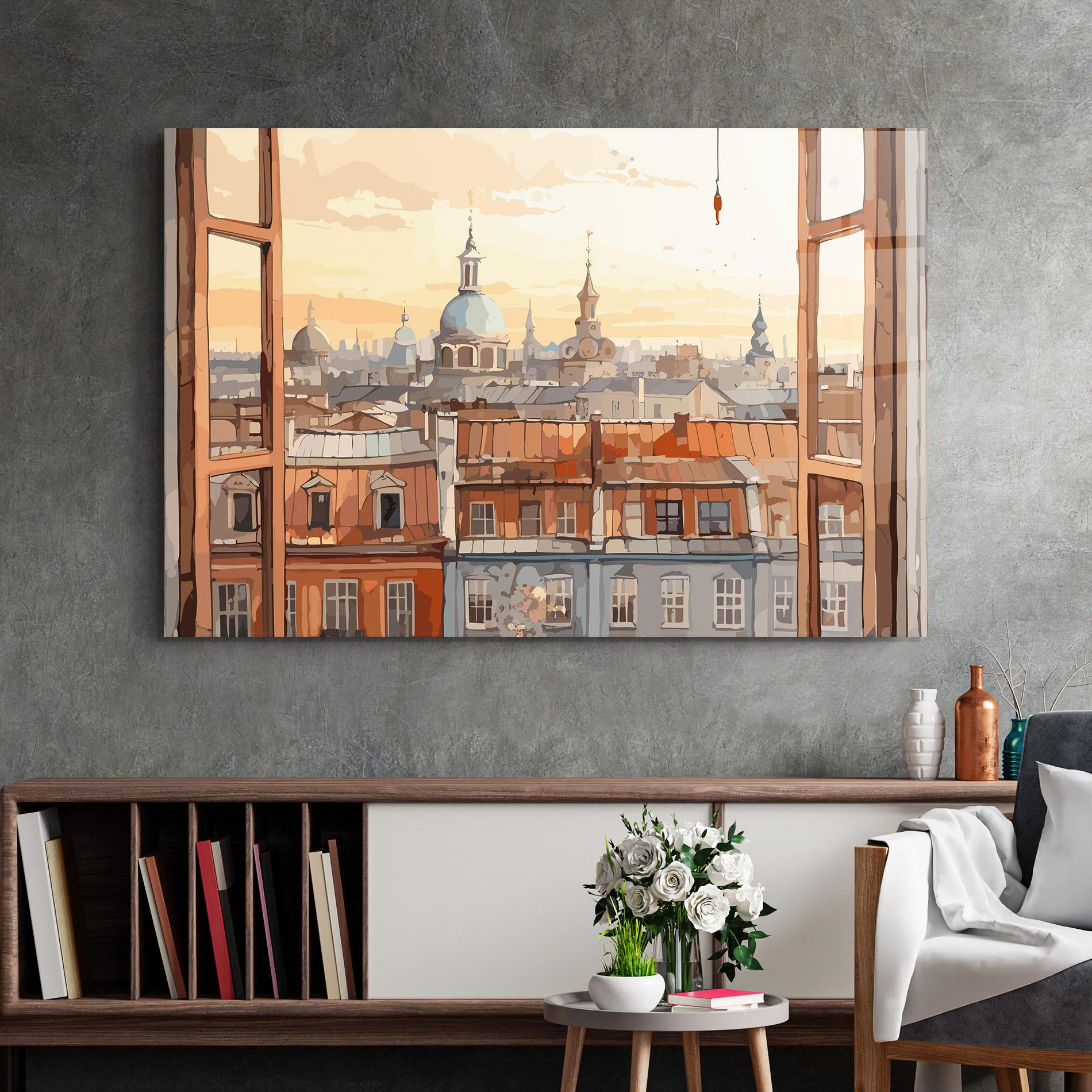 Tablou Sticla Window City View mockup 2