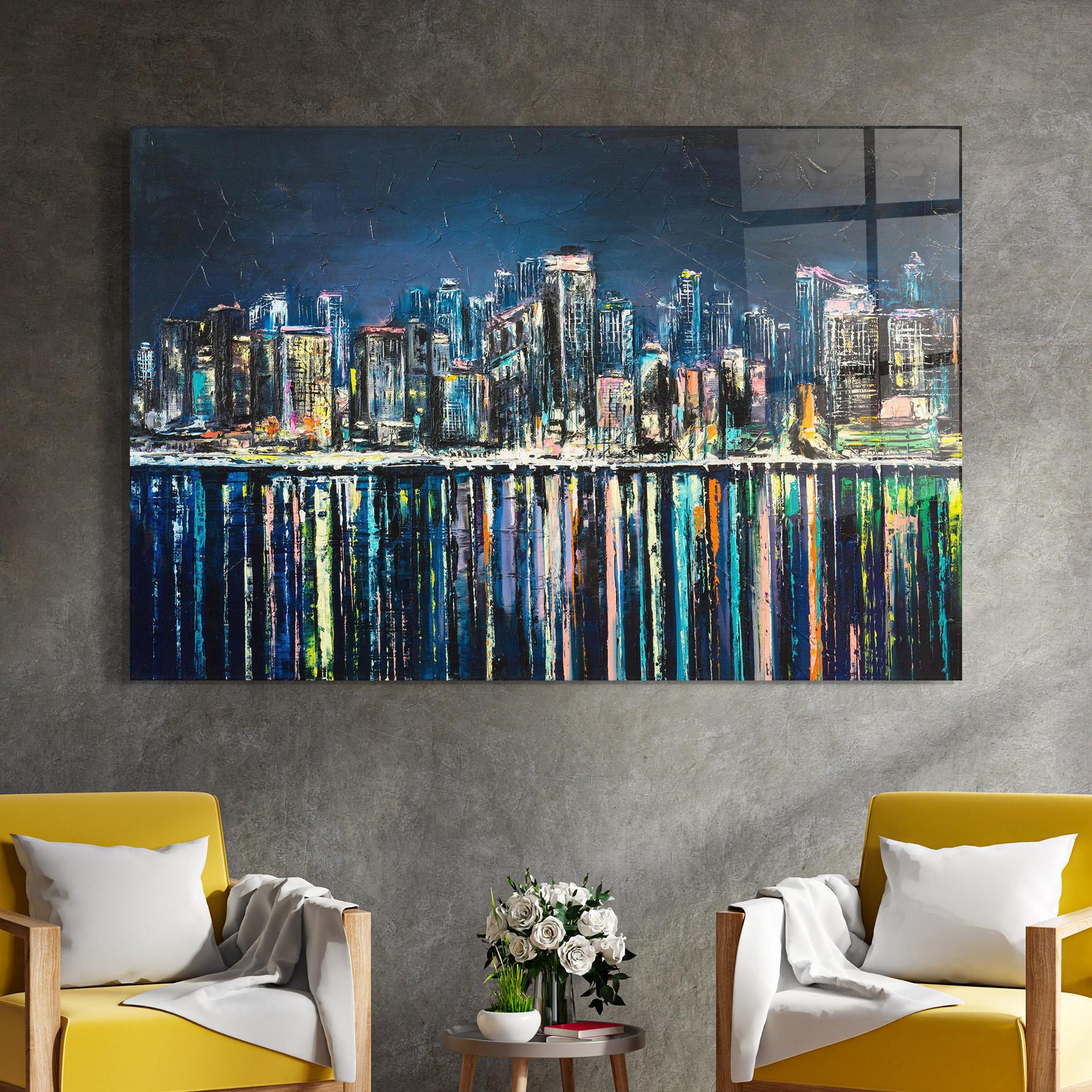 Tablou Sticla Night Cityscape mockup 4