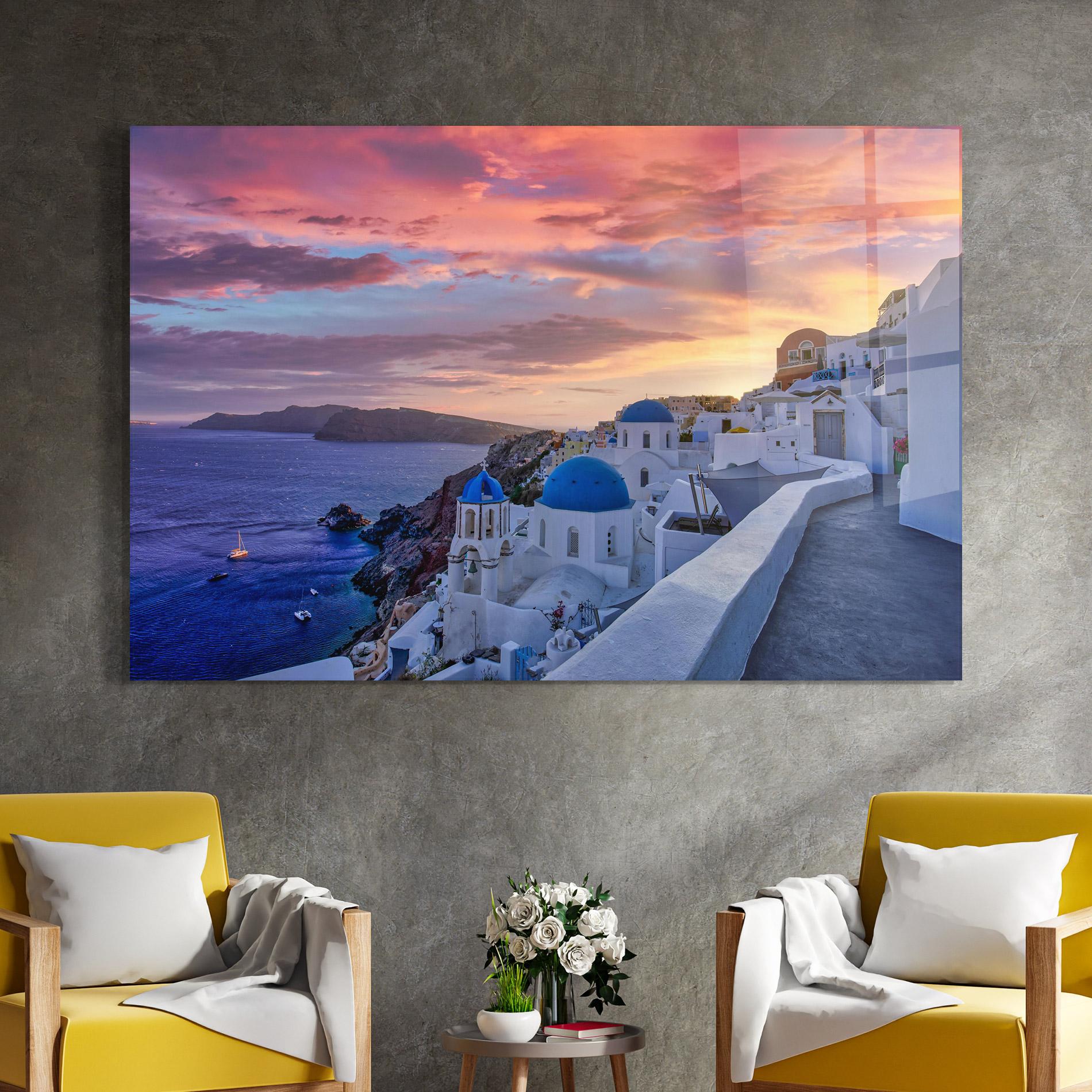 Tablou Sticla Santorini View mockup 4
