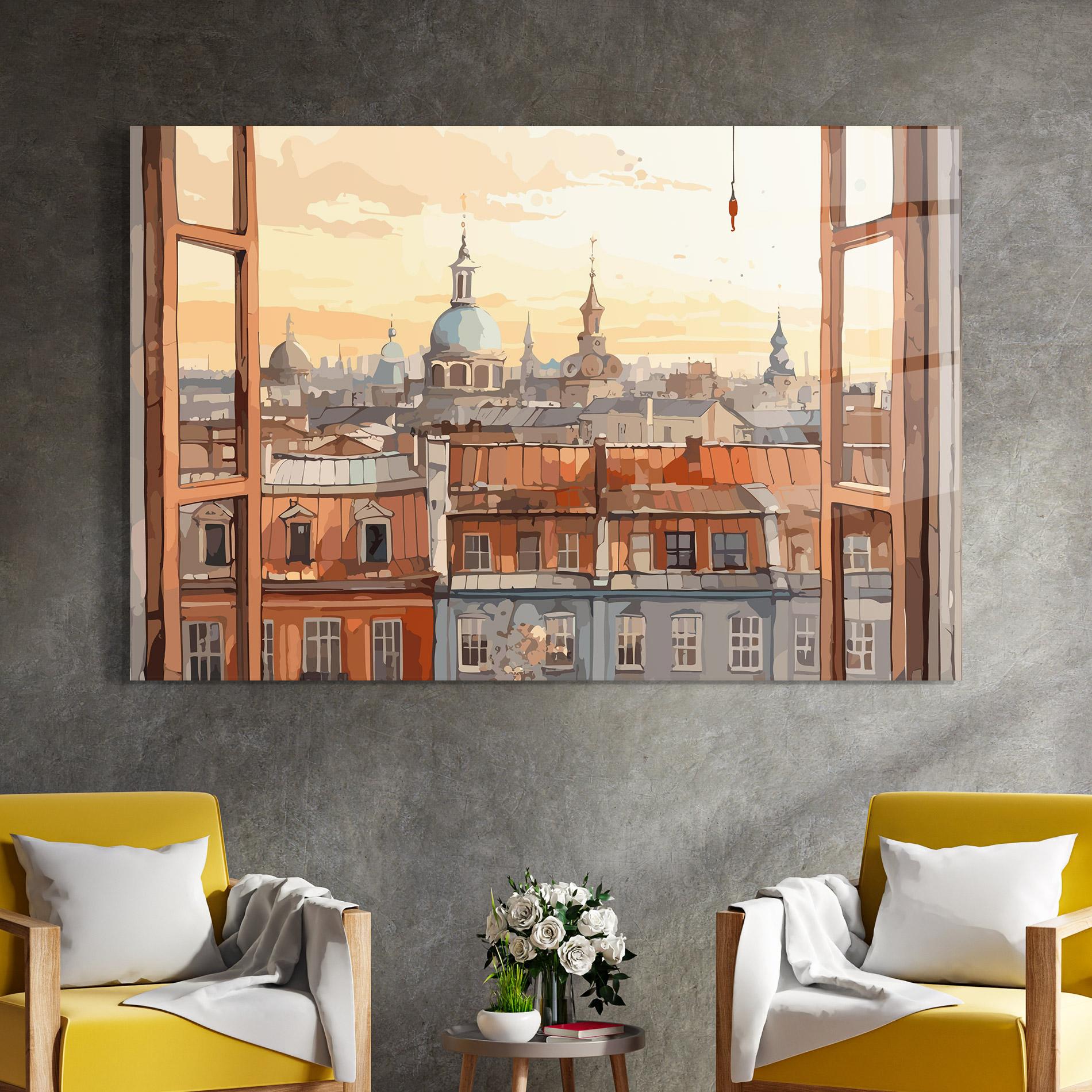 Tablou Sticla Window City View mockup 4