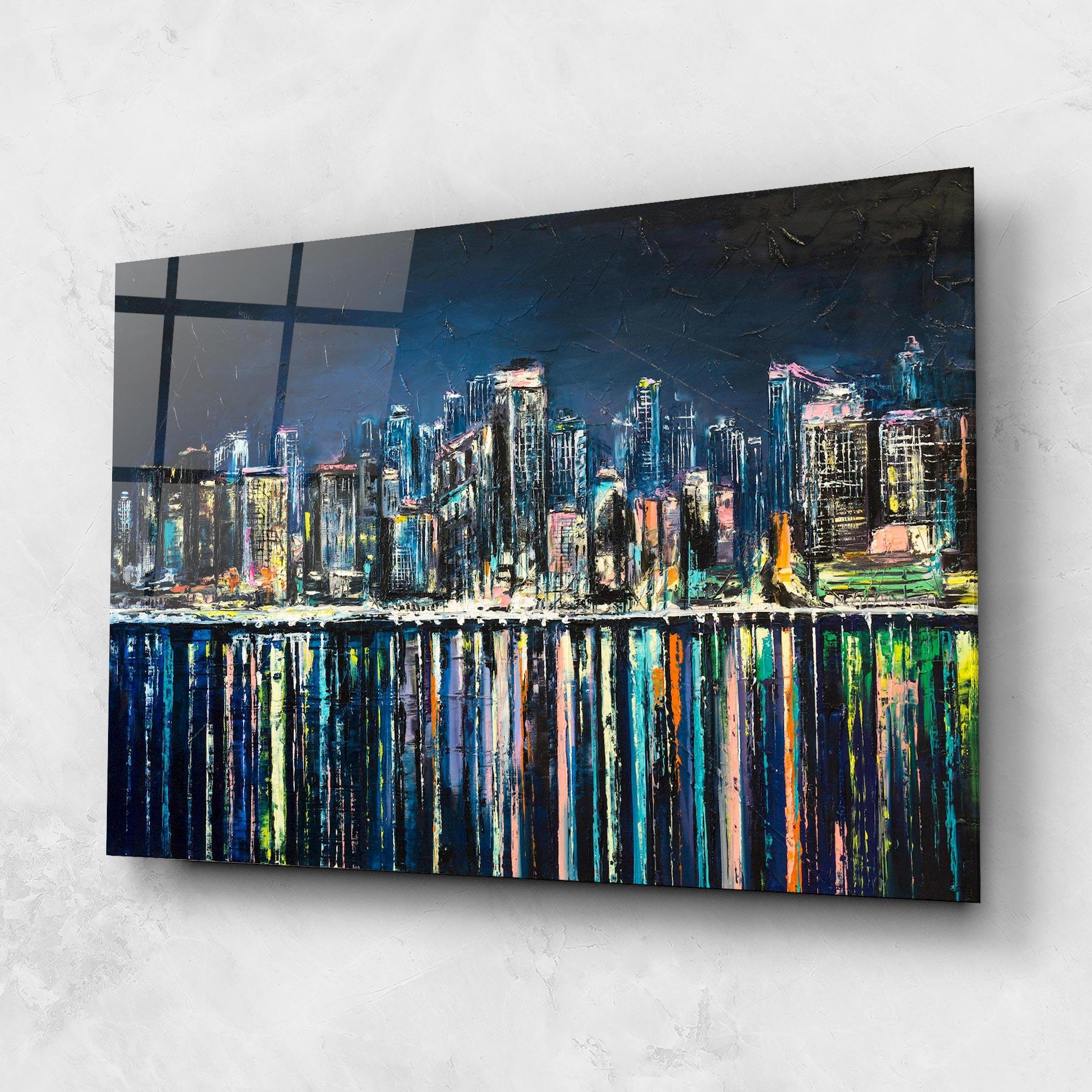 Tablou Sticla Night Cityscape mockup 1