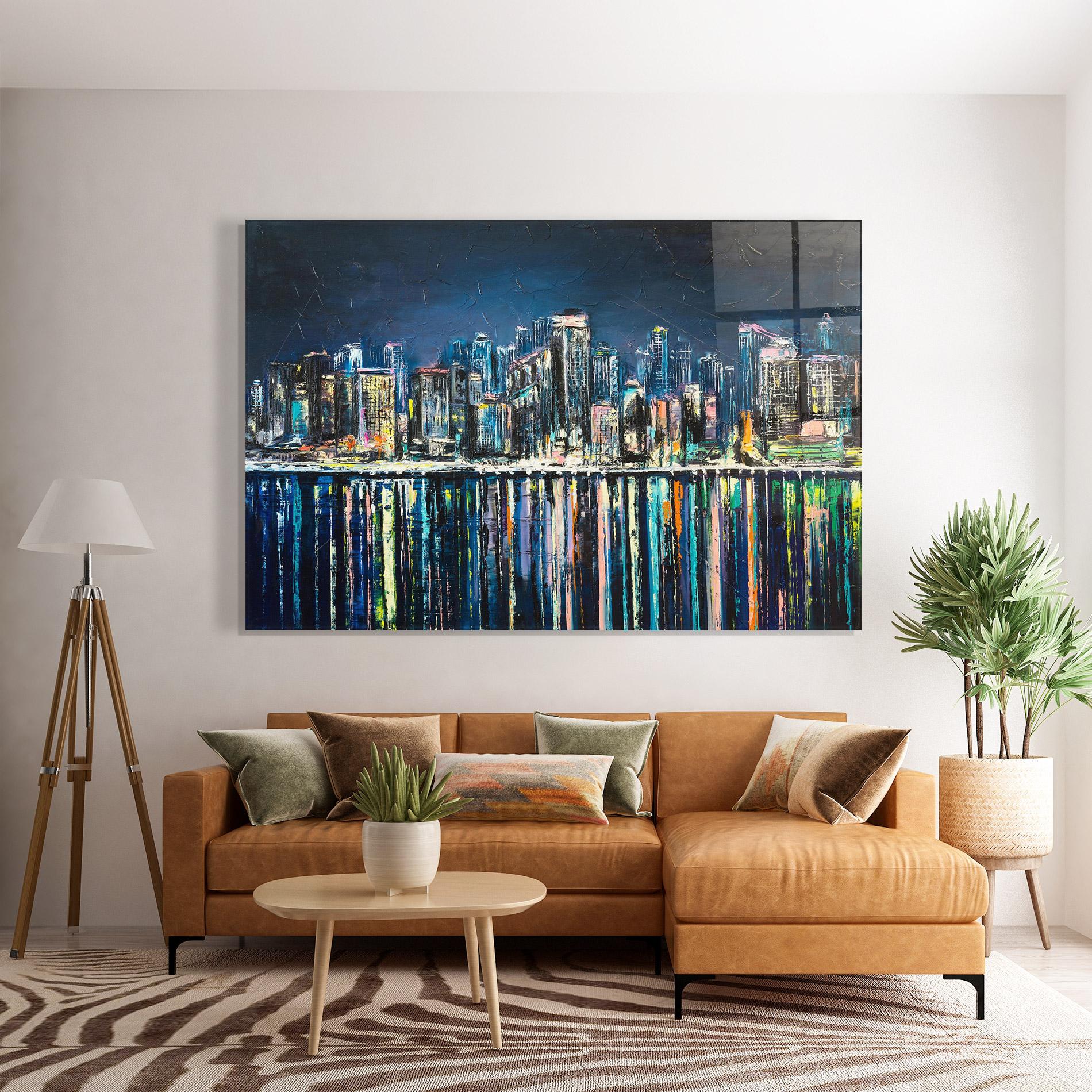 Tablou Sticla Night Cityscape mockup 7