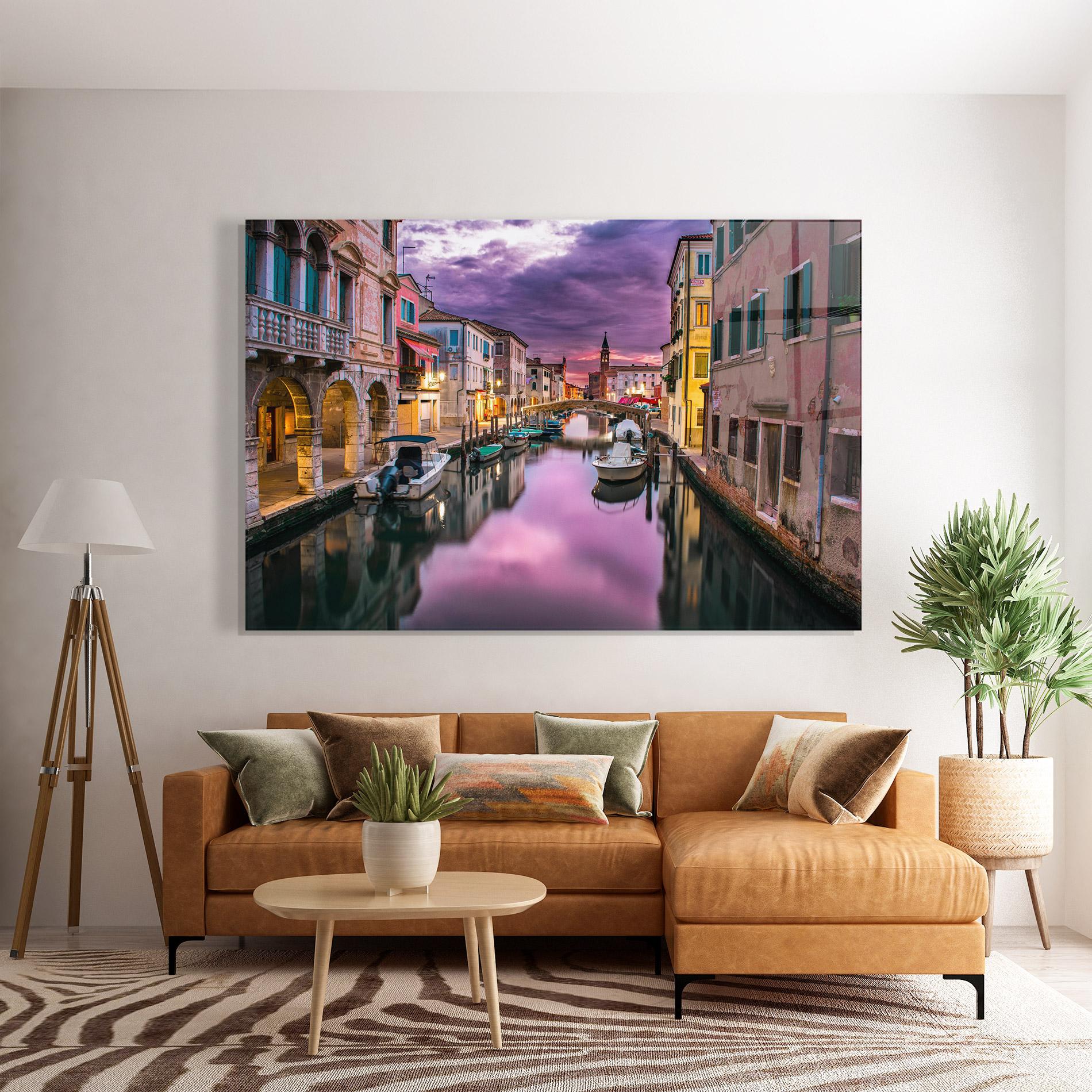 Tablou Sticla Purple Light Venecia mockup 7