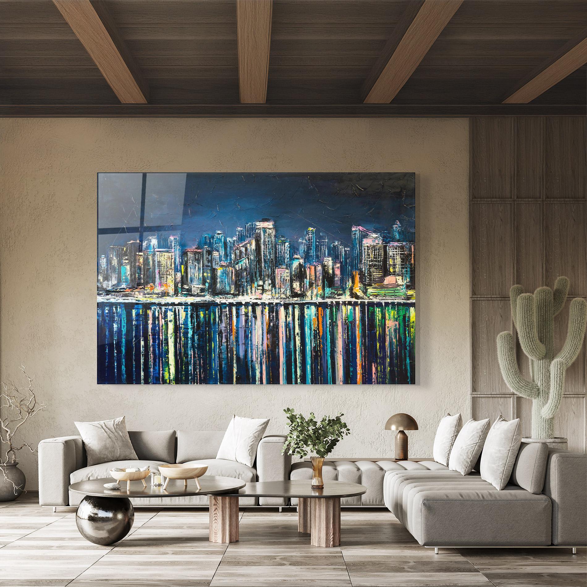 Tablou Sticla Night Cityscape mockup 8