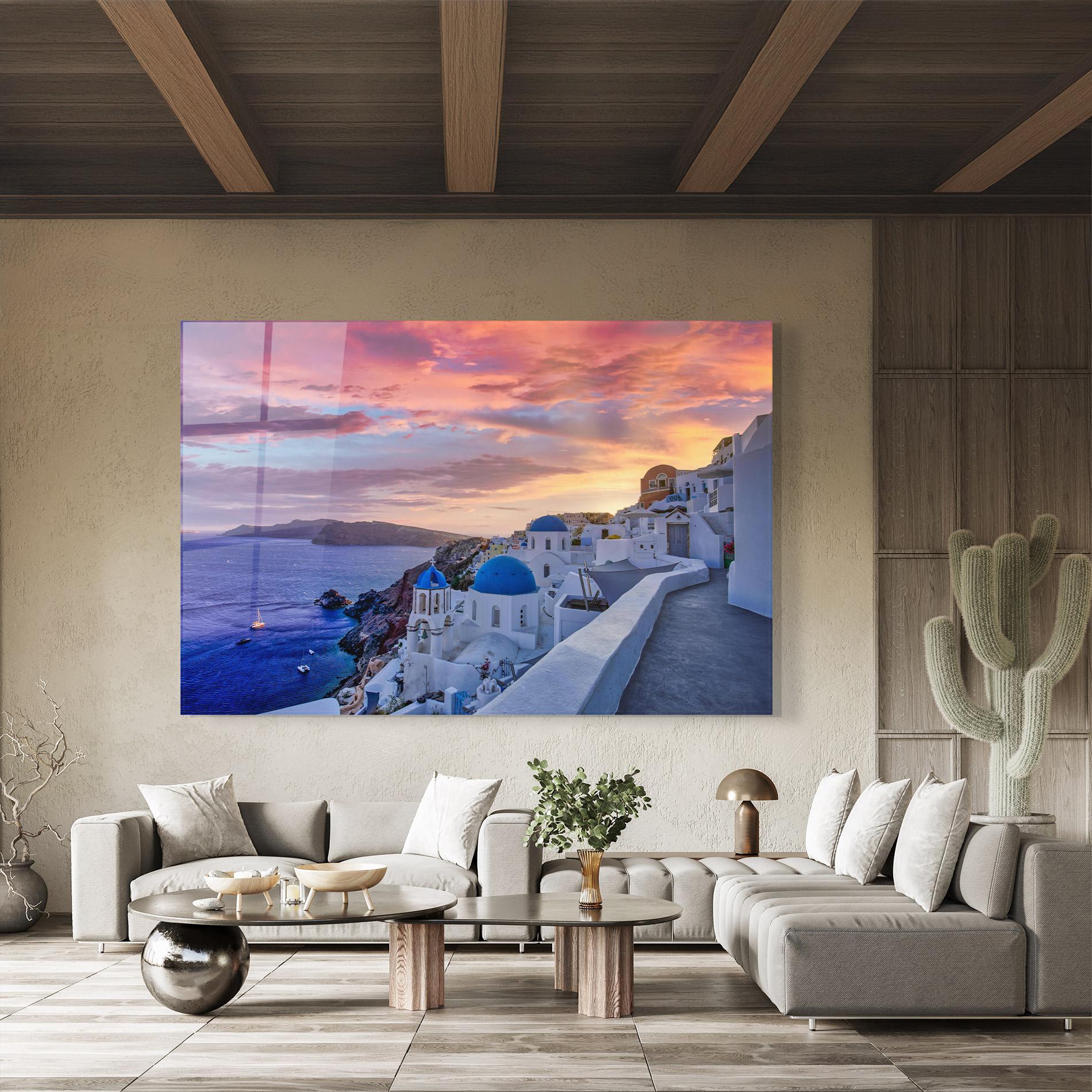 Tablou Sticla Santorini View mockup 8