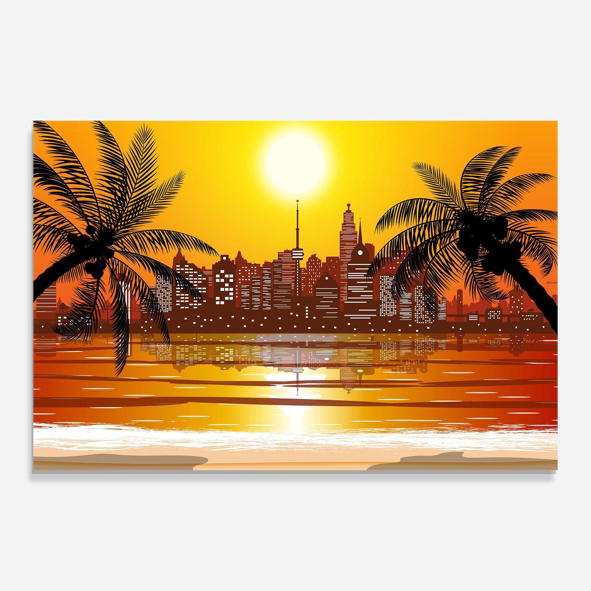 Tablou Sticla City Sunrise View mockup 0