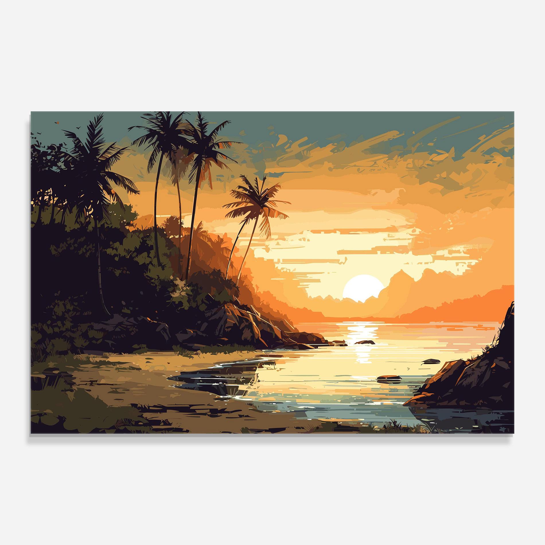 Tablou Sticla Green Yellow Sunset mockup 0
