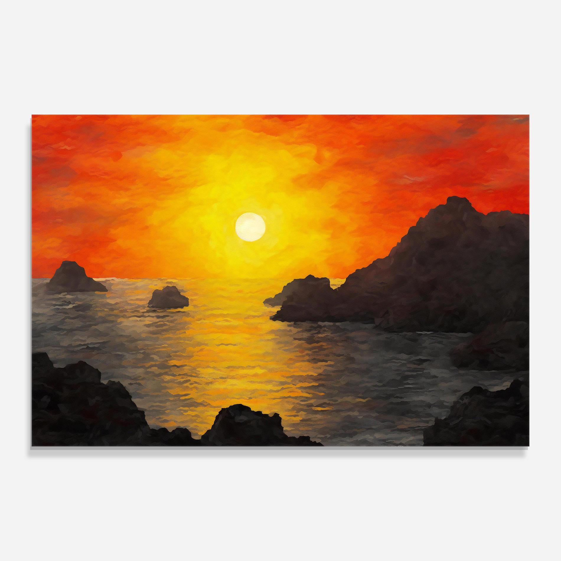 Tablou Sticla Mountains Rocks Painting mockup 0