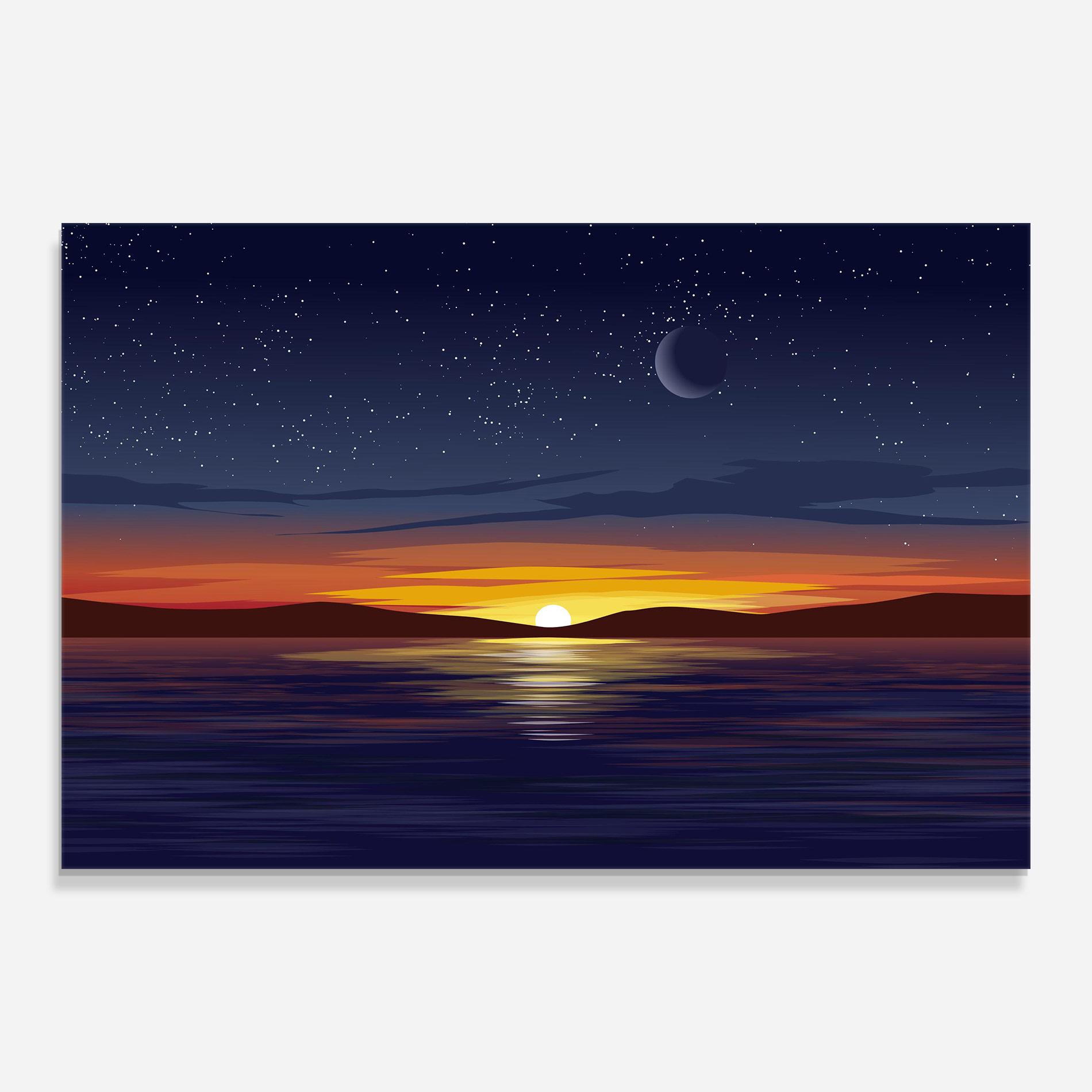 Tablou Sticla Ocean Moon Sunset mockup 0