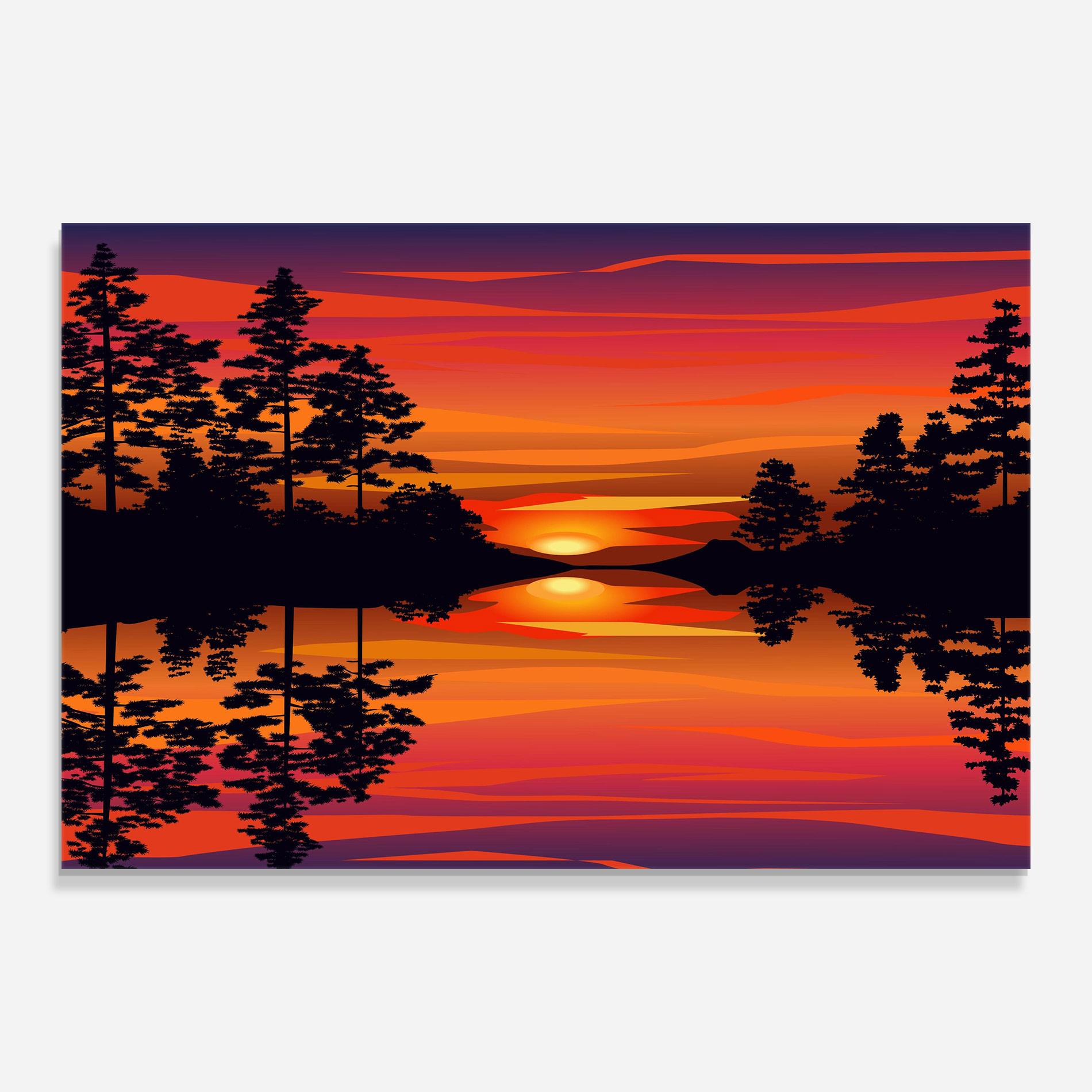 Tablou Sticla Sunset Forest Reflection mockup 0