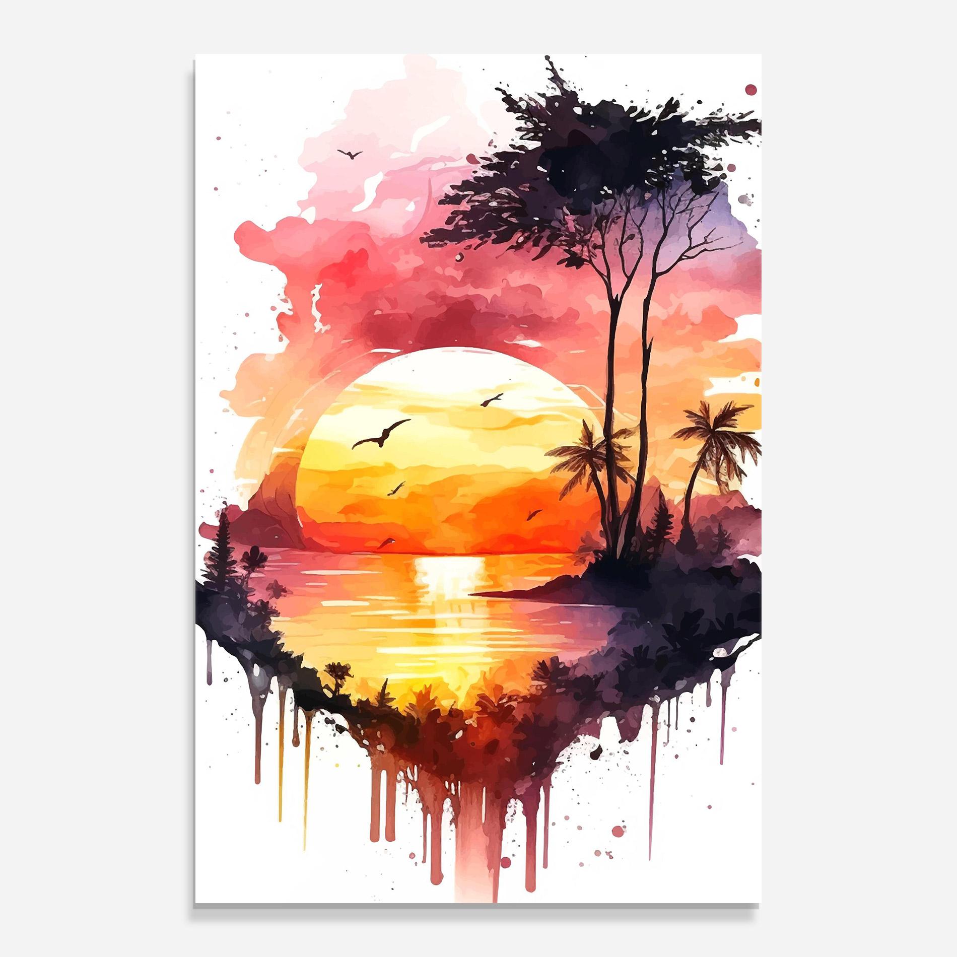 Tablou Sticla Purple Sunset Art mockup 0