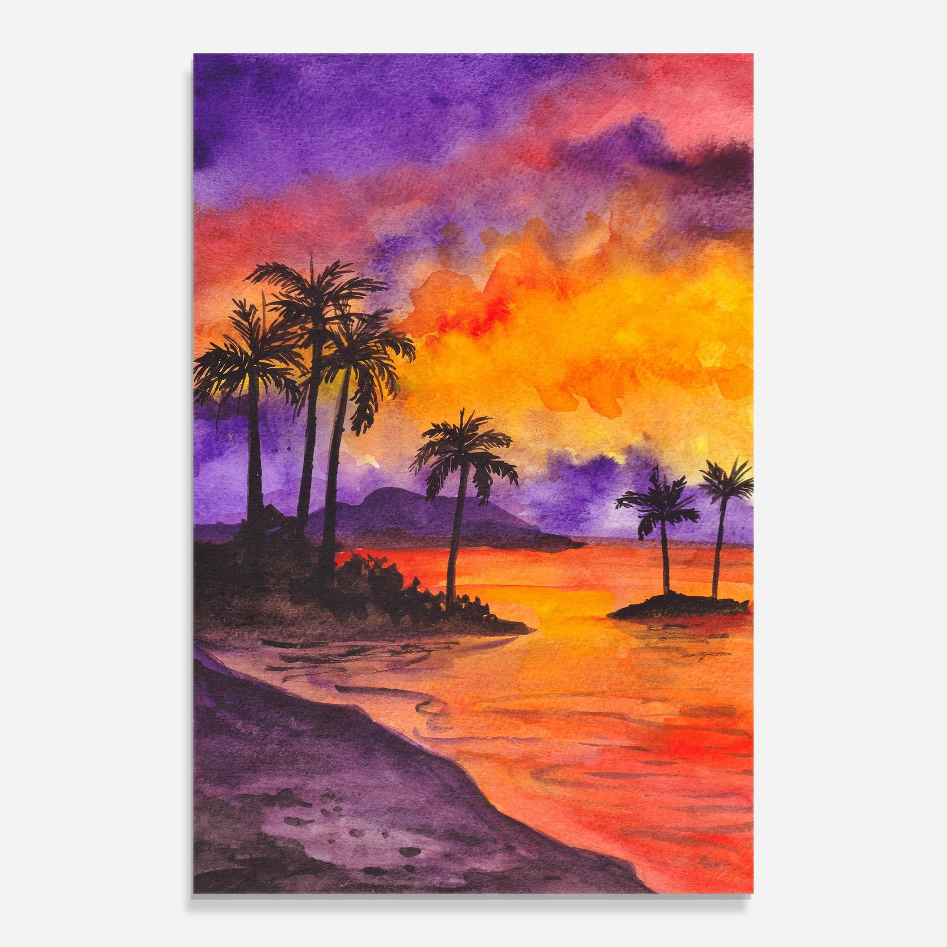 Tablou Sticla Sunset Watercolor Painting mockup 0