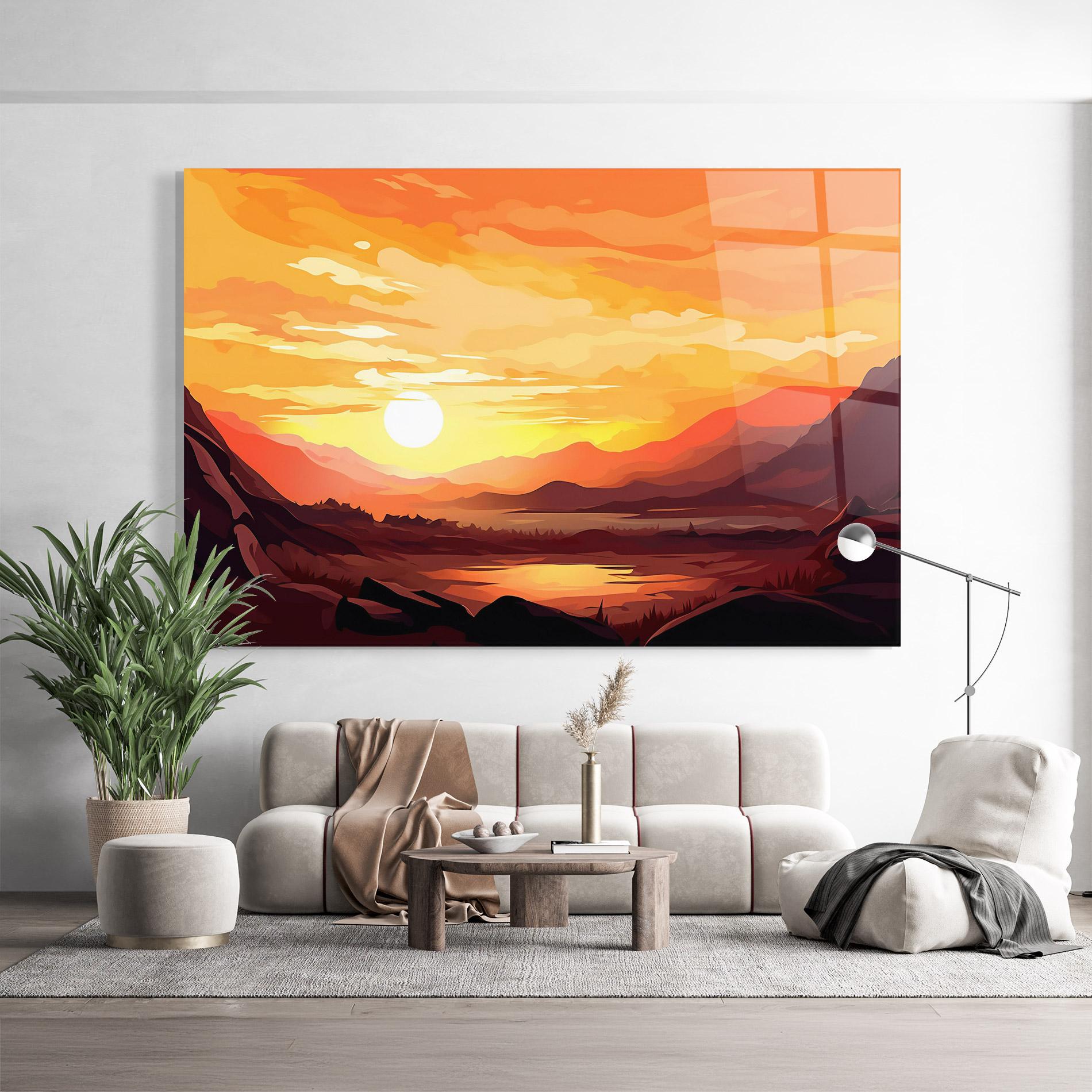 Tablou Sticla Beautiful Sunset Illustration mockup 9
