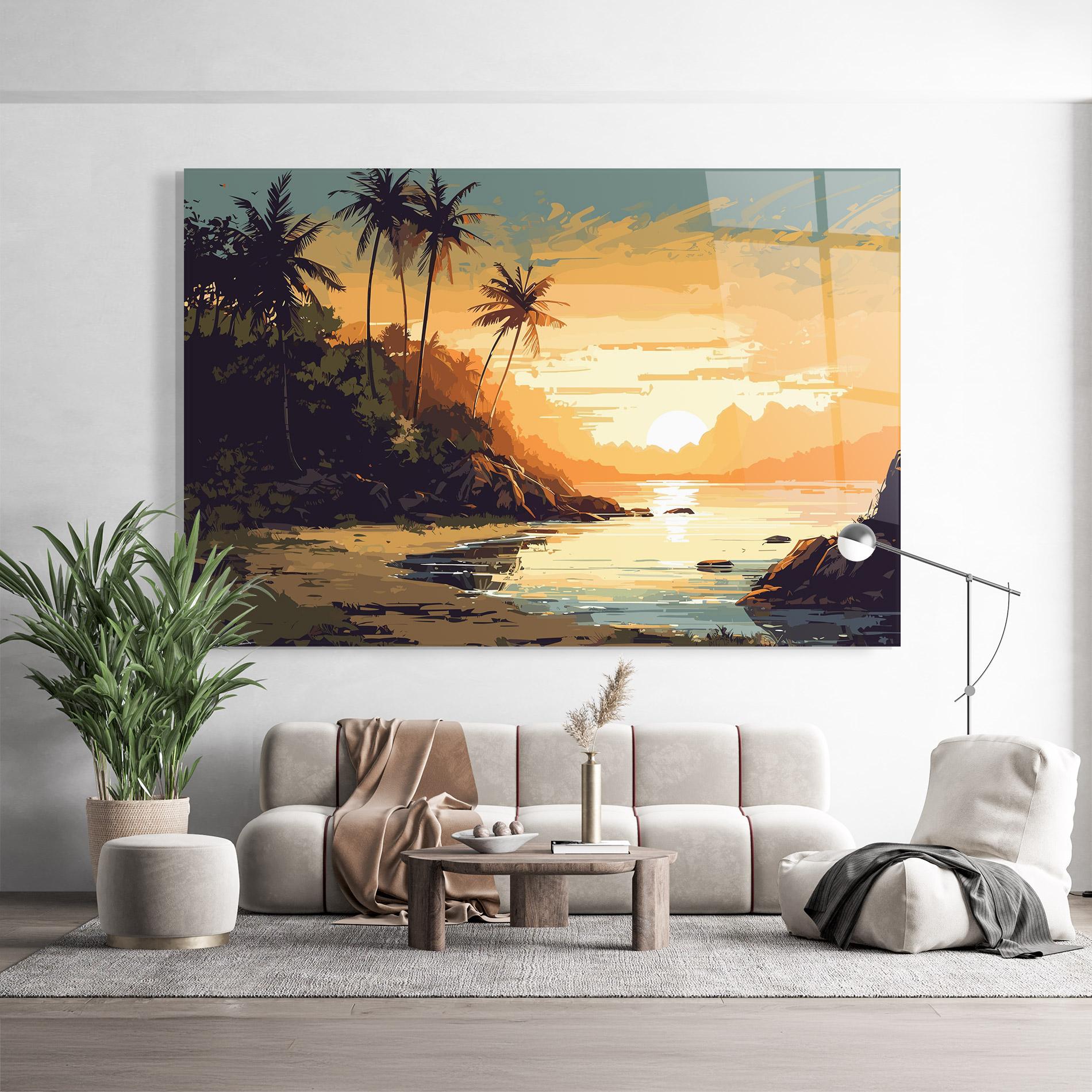 Tablou Sticla Green Yellow Sunset mockup 9