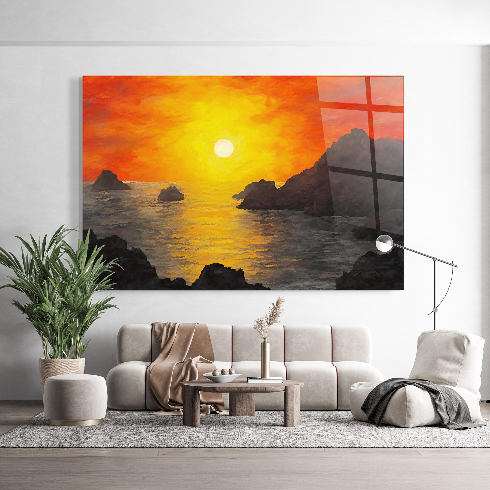 Tablou Sticla Mountains Rocks Painting mockup 9