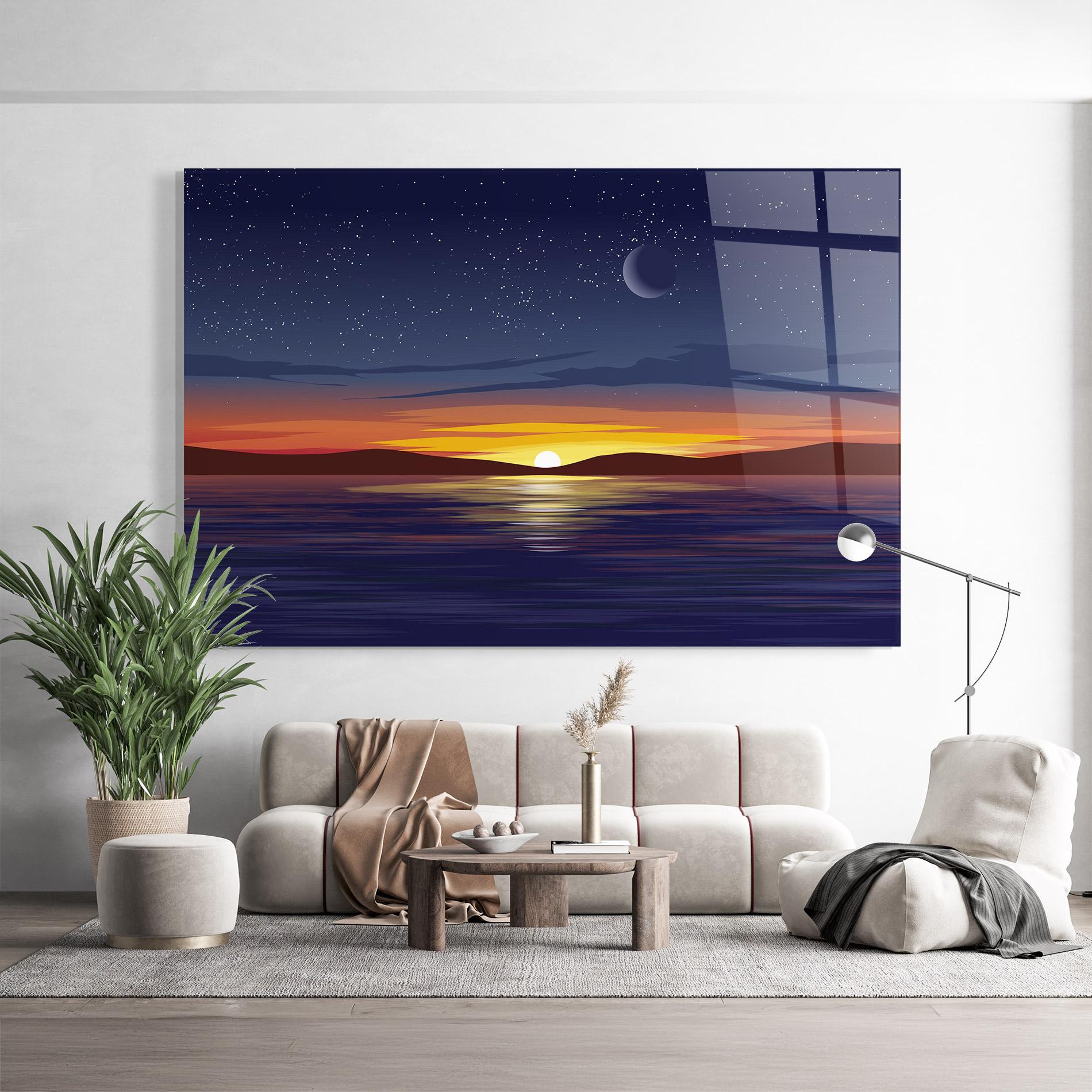 Tablou Sticla Ocean Moon Sunset mockup 9
