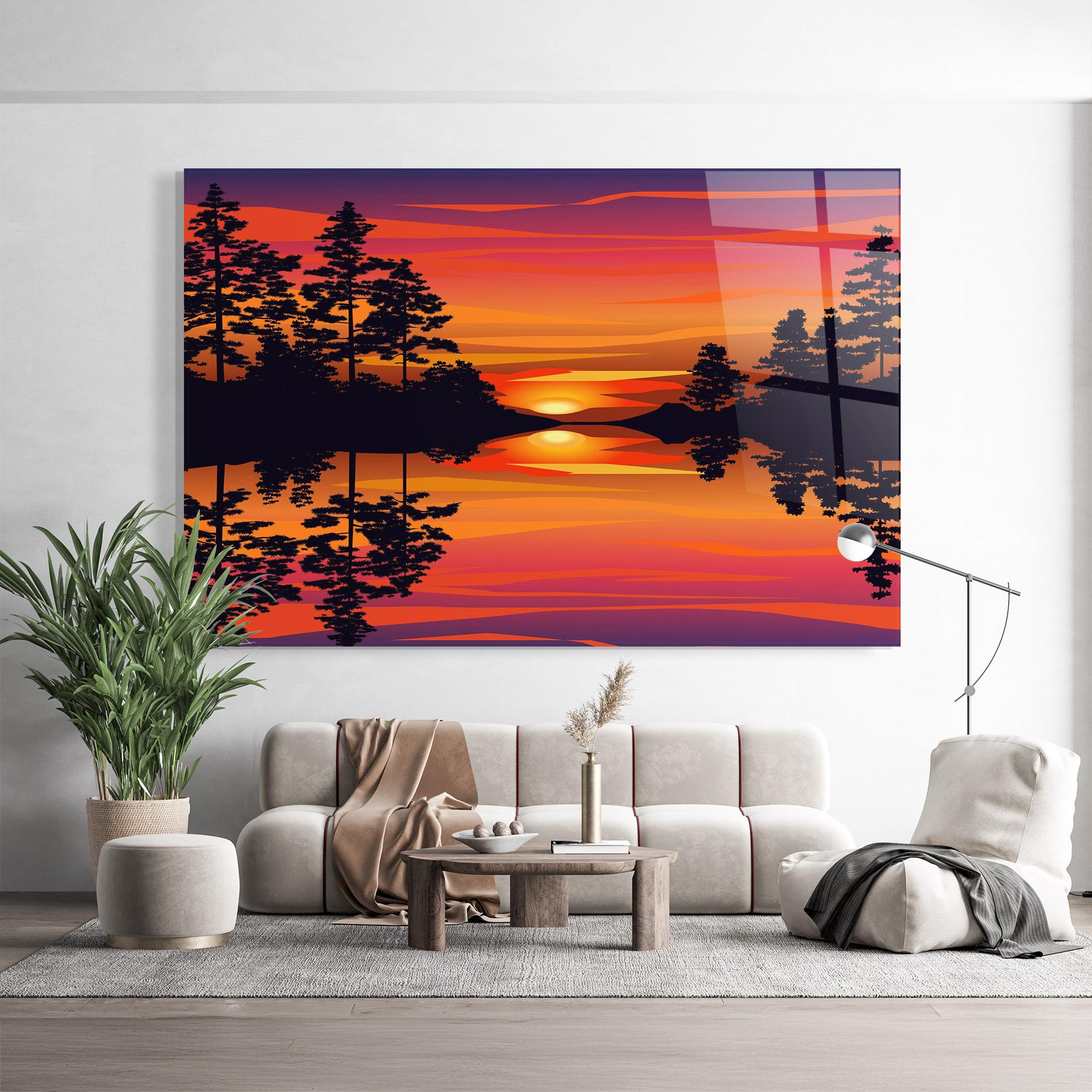 Tablou Sticla Sunset Forest Reflection mockup 9
