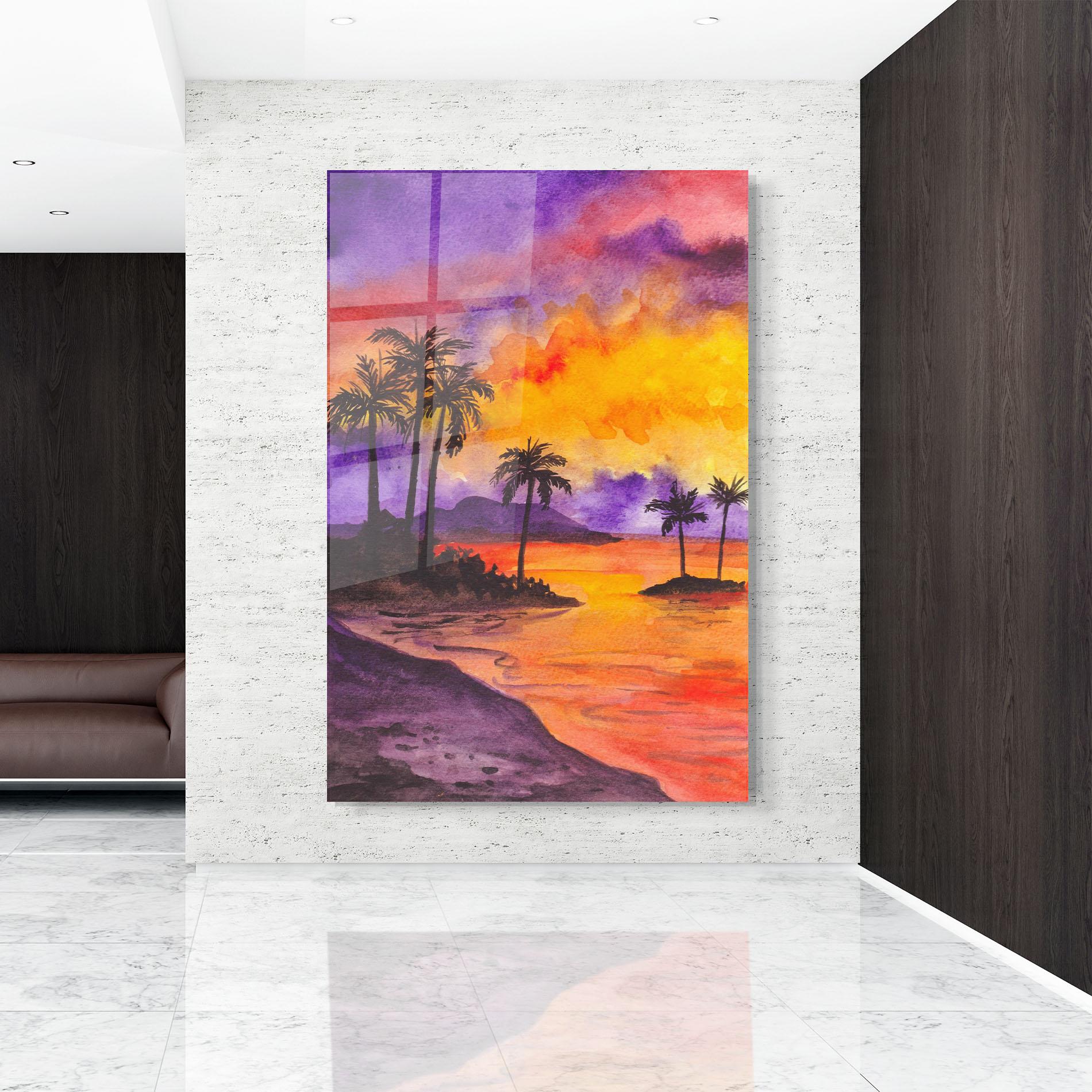 Tablou Sticla Sunset Watercolor Painting mockup 9