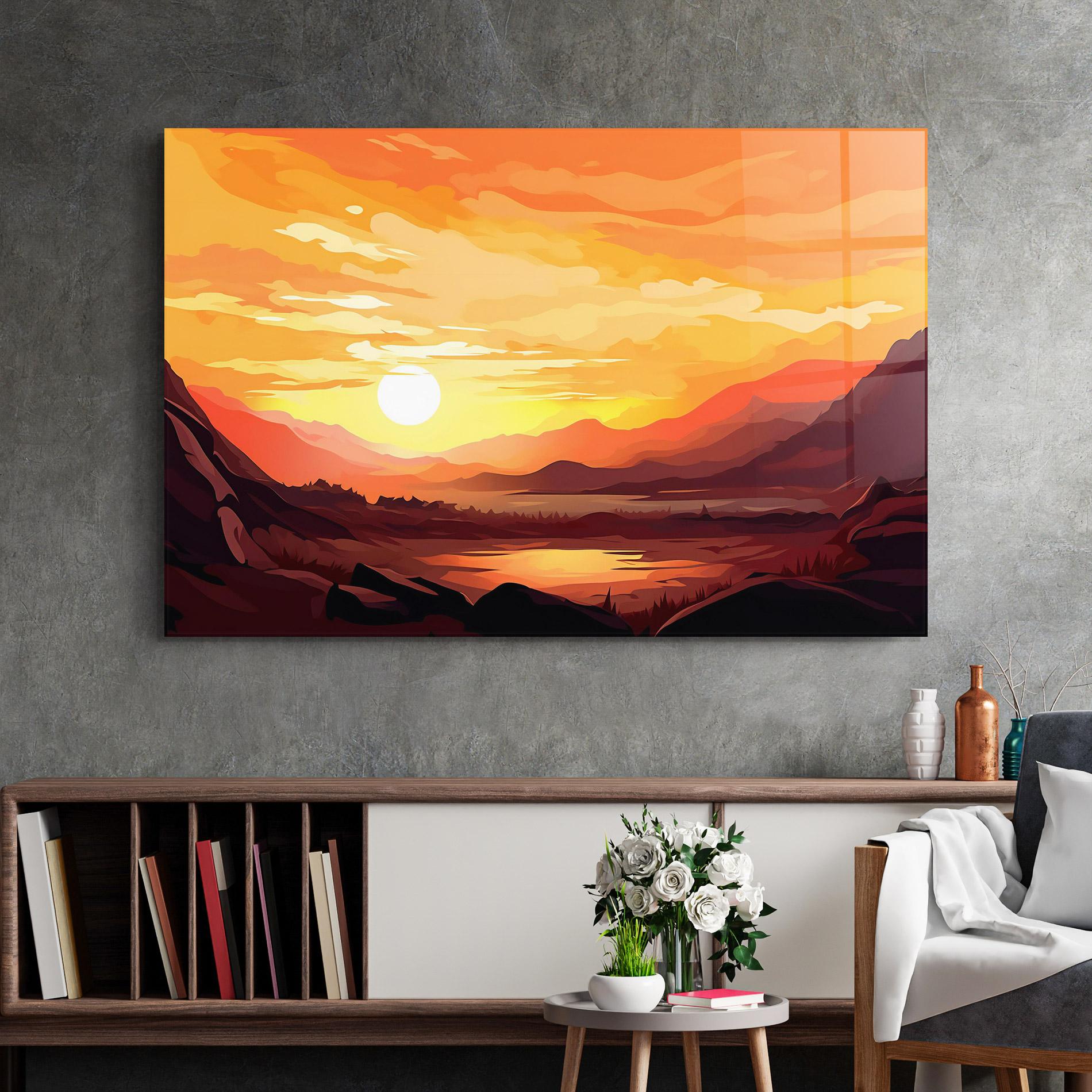 Tablou Sticla Beautiful Sunset Illustration mockup 2