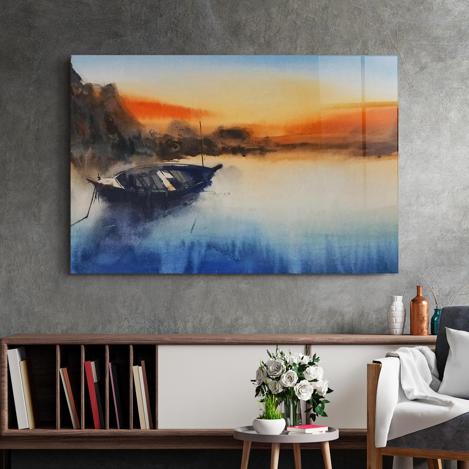 Tablou Sticla Boat Sunset mockup 2