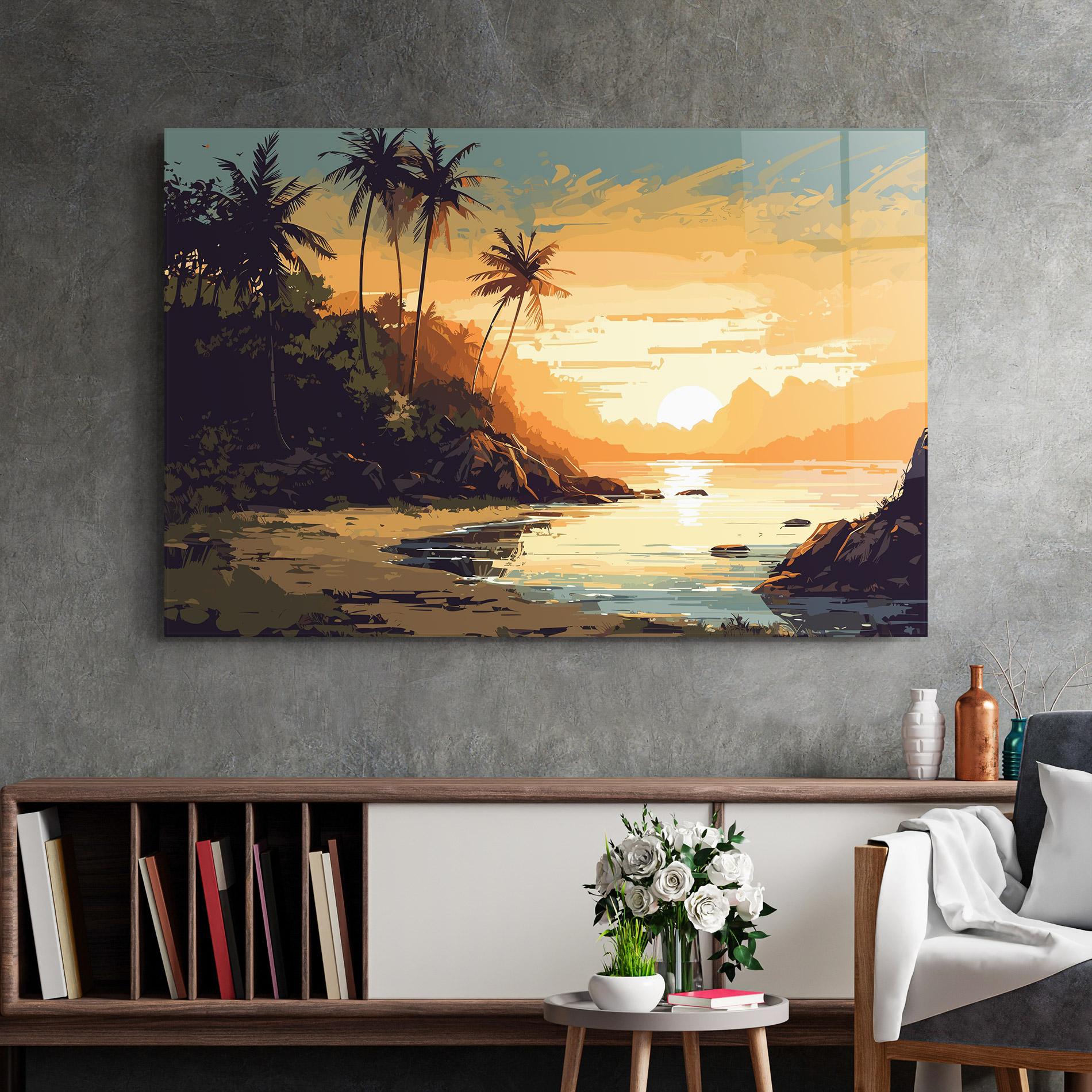 Tablou Sticla Green Yellow Sunset mockup 2