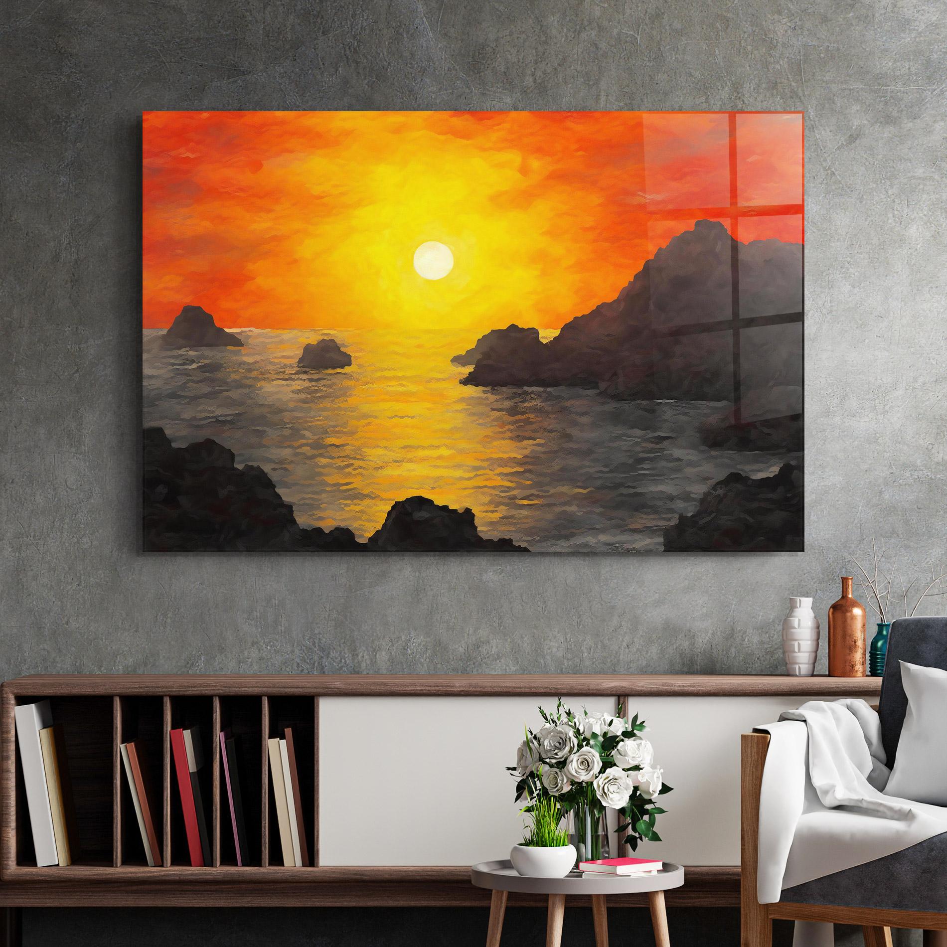 Tablou Sticla Mountains Rocks Painting mockup 2