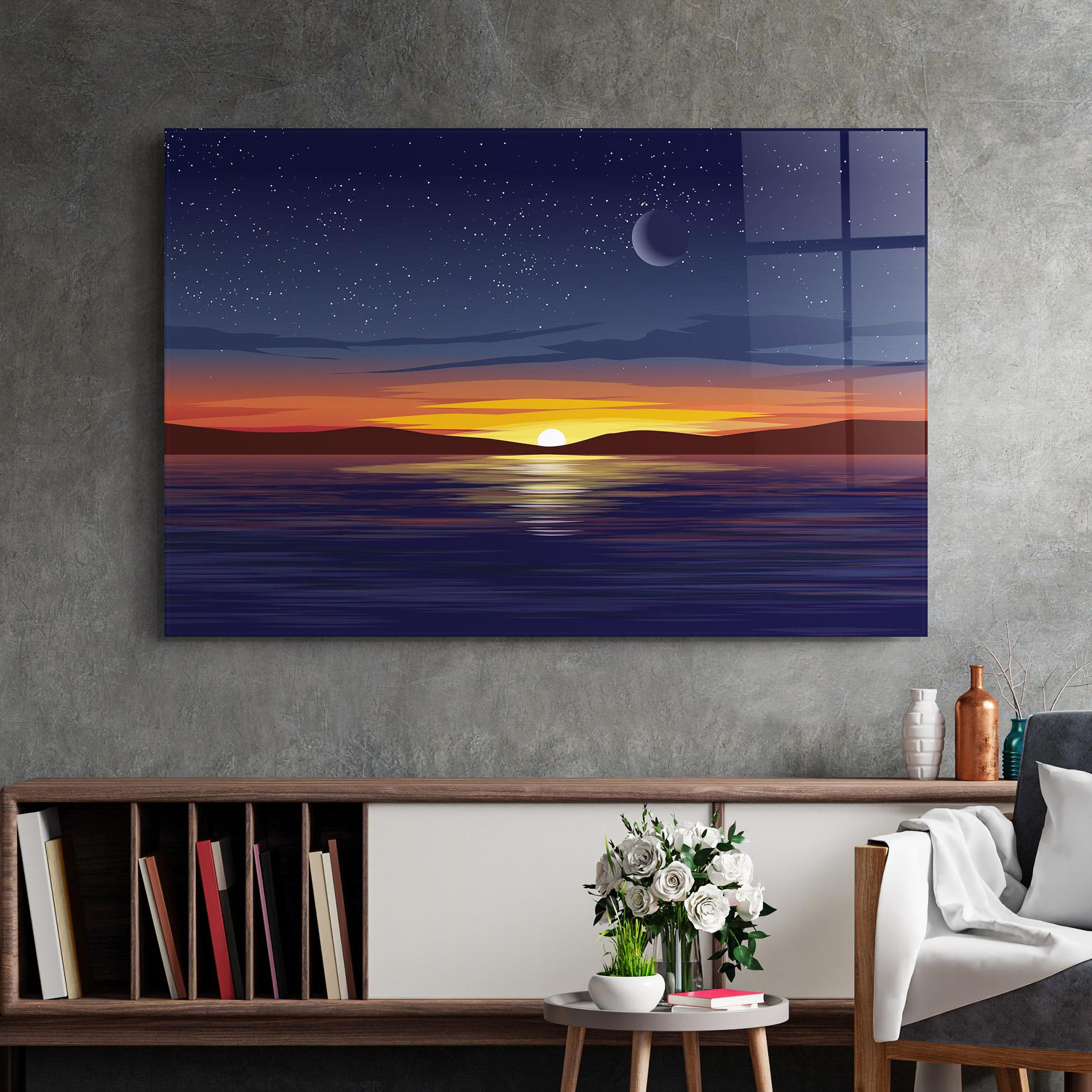 Tablou Sticla Ocean Moon Sunset mockup 2