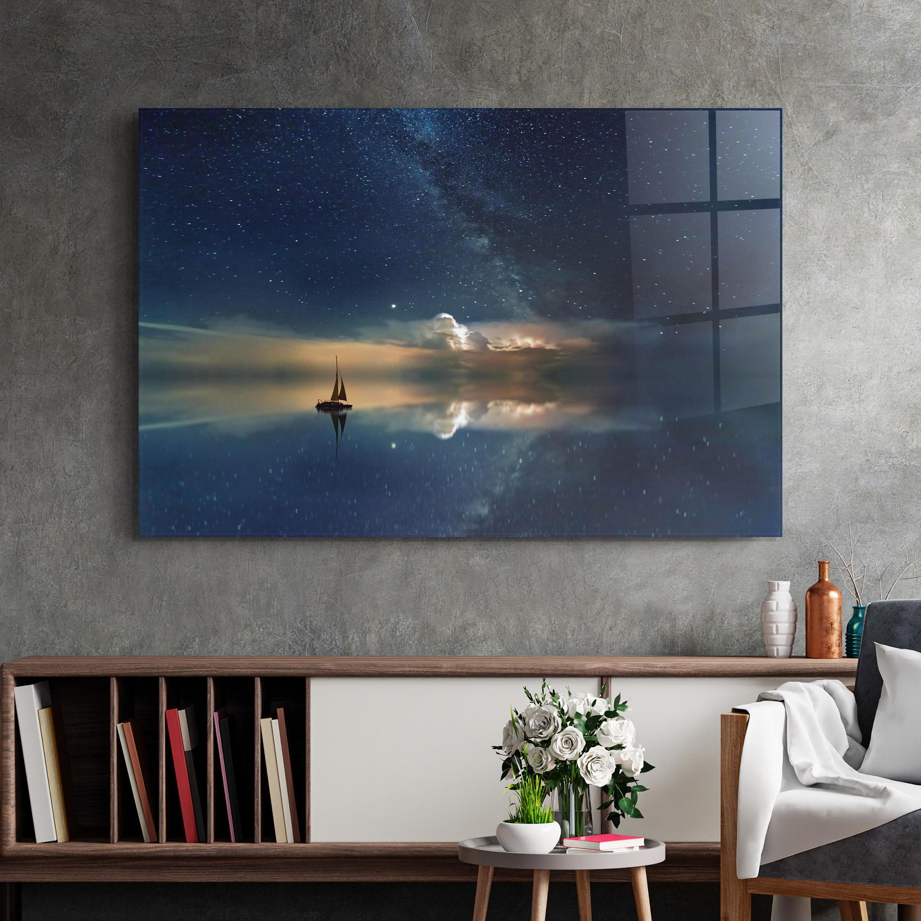 Tablou Sticla Sky Boat mockup 2