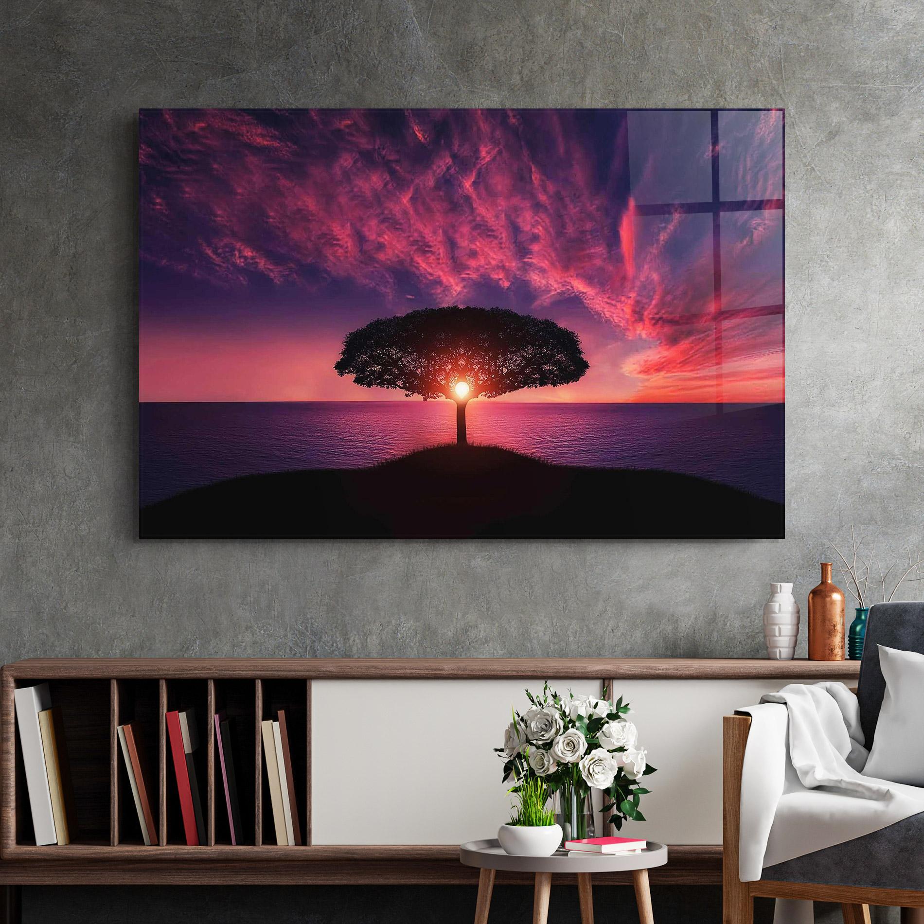 Tablou Sticla Sun Tree mockup 2