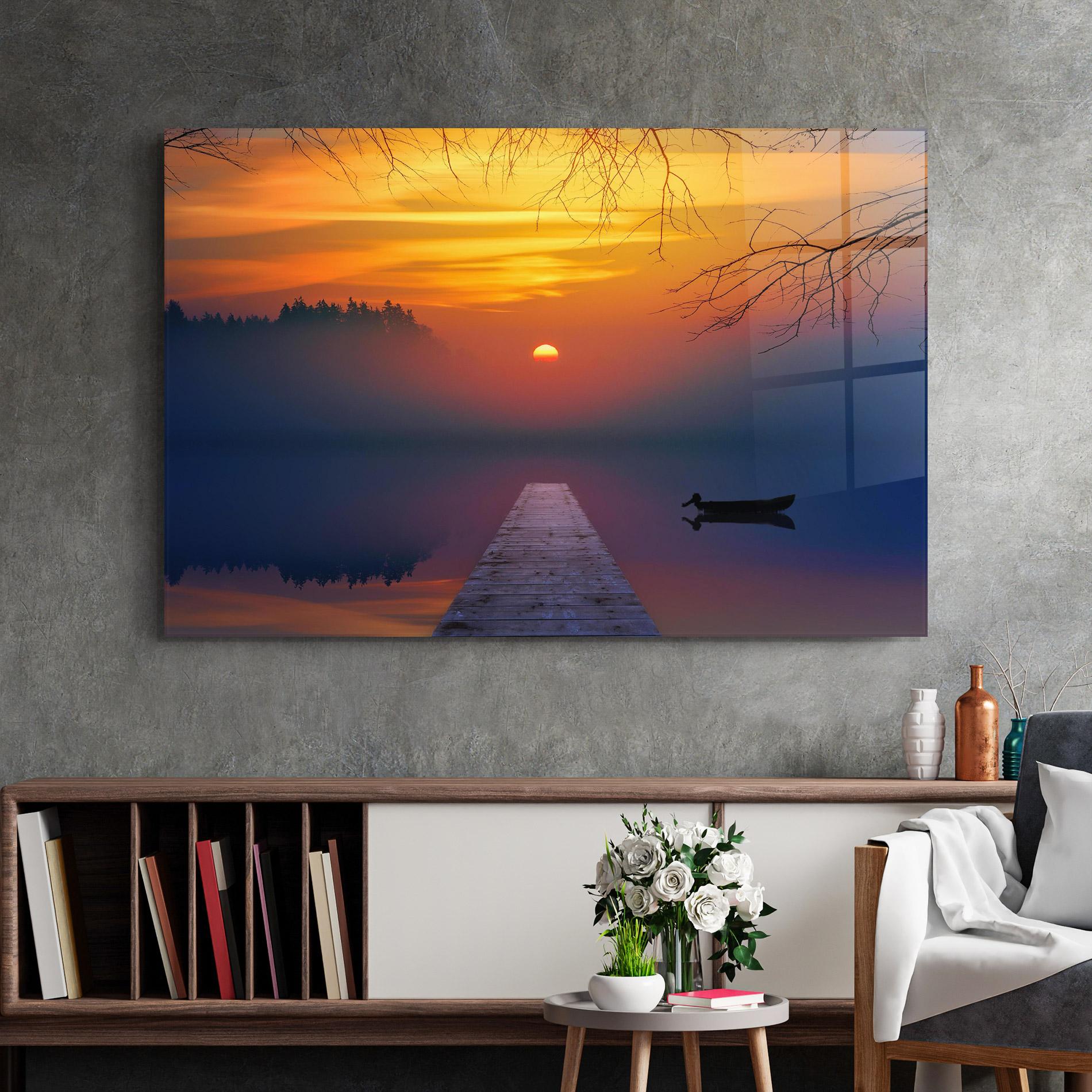 Tablou Sticla Sunset Bridge mockup 2