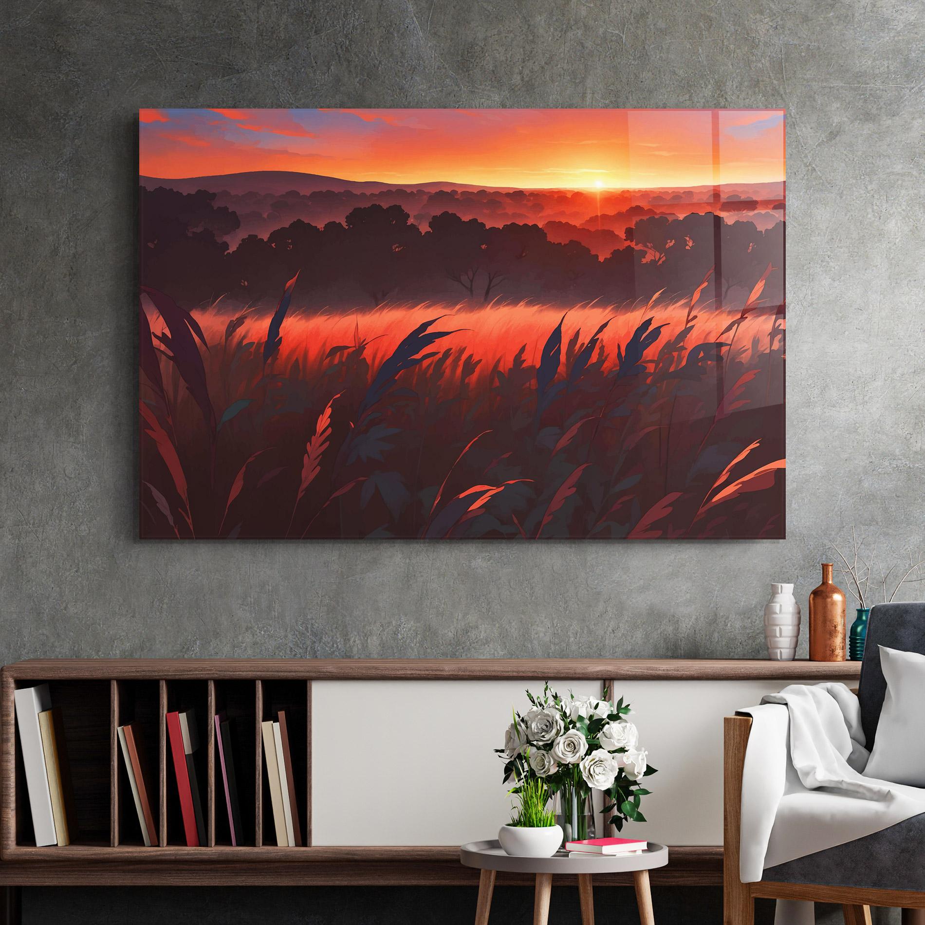 Tablou Sticla Sunset Red Field mockup 2
