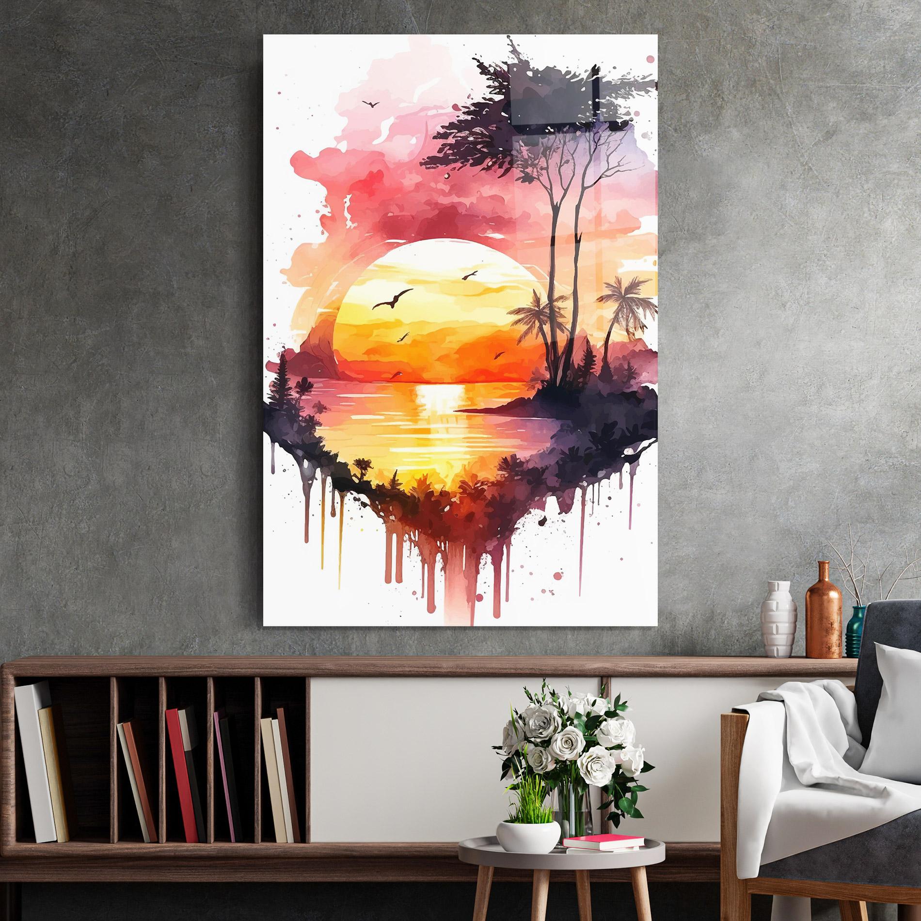 Tablou Sticla Purple Sunset Art mockup 2