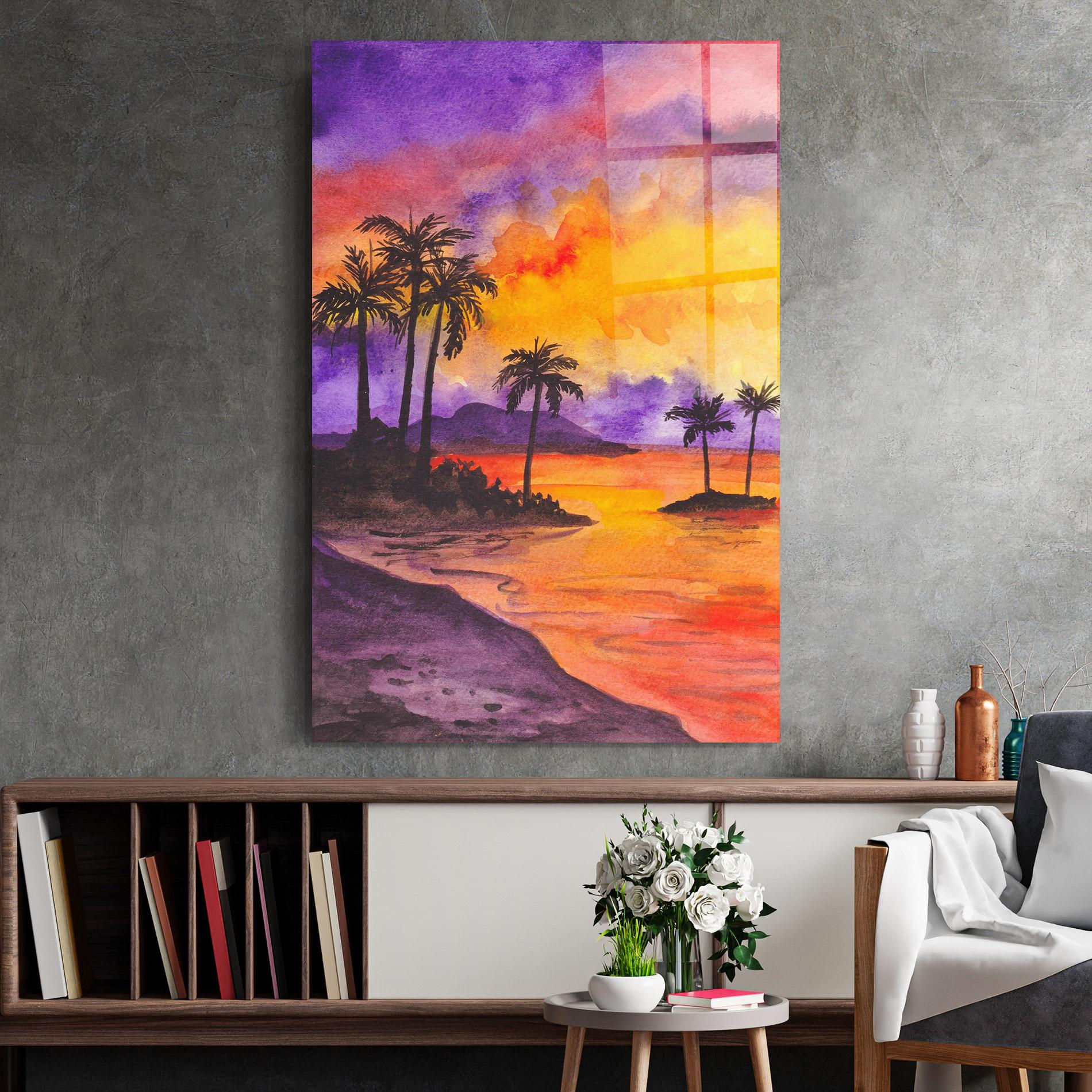 Tablou Sticla Sunset Watercolor Painting mockup 2