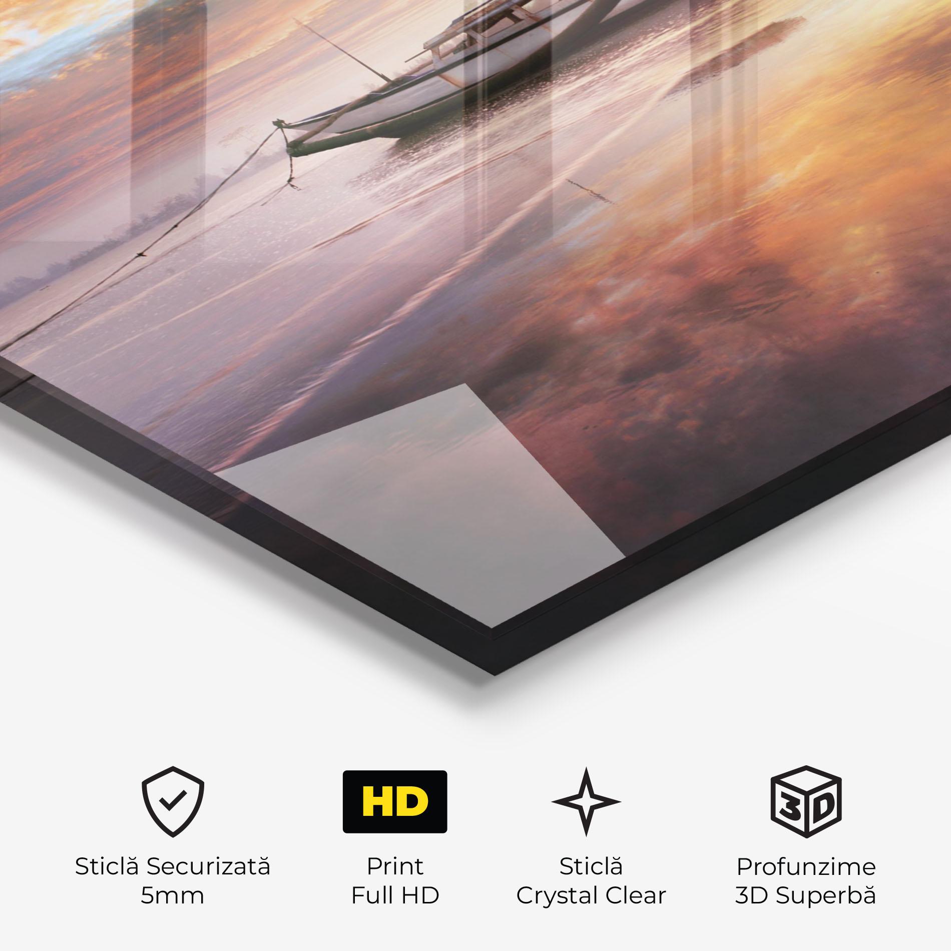 Tablou Sticla Beauty Boat Sunrise mockup 3