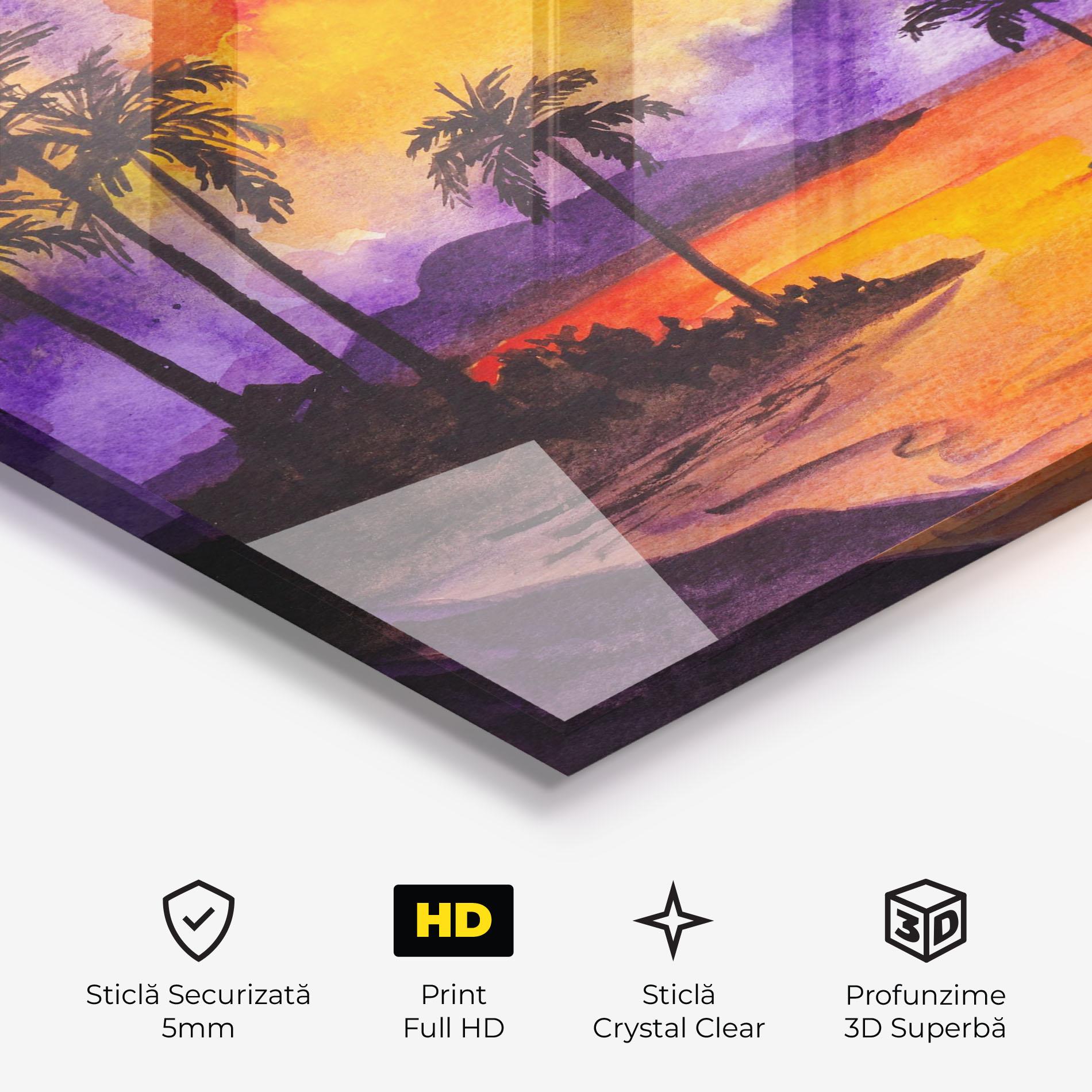 Tablou Sticla Sunset Watercolor Painting mockup 3