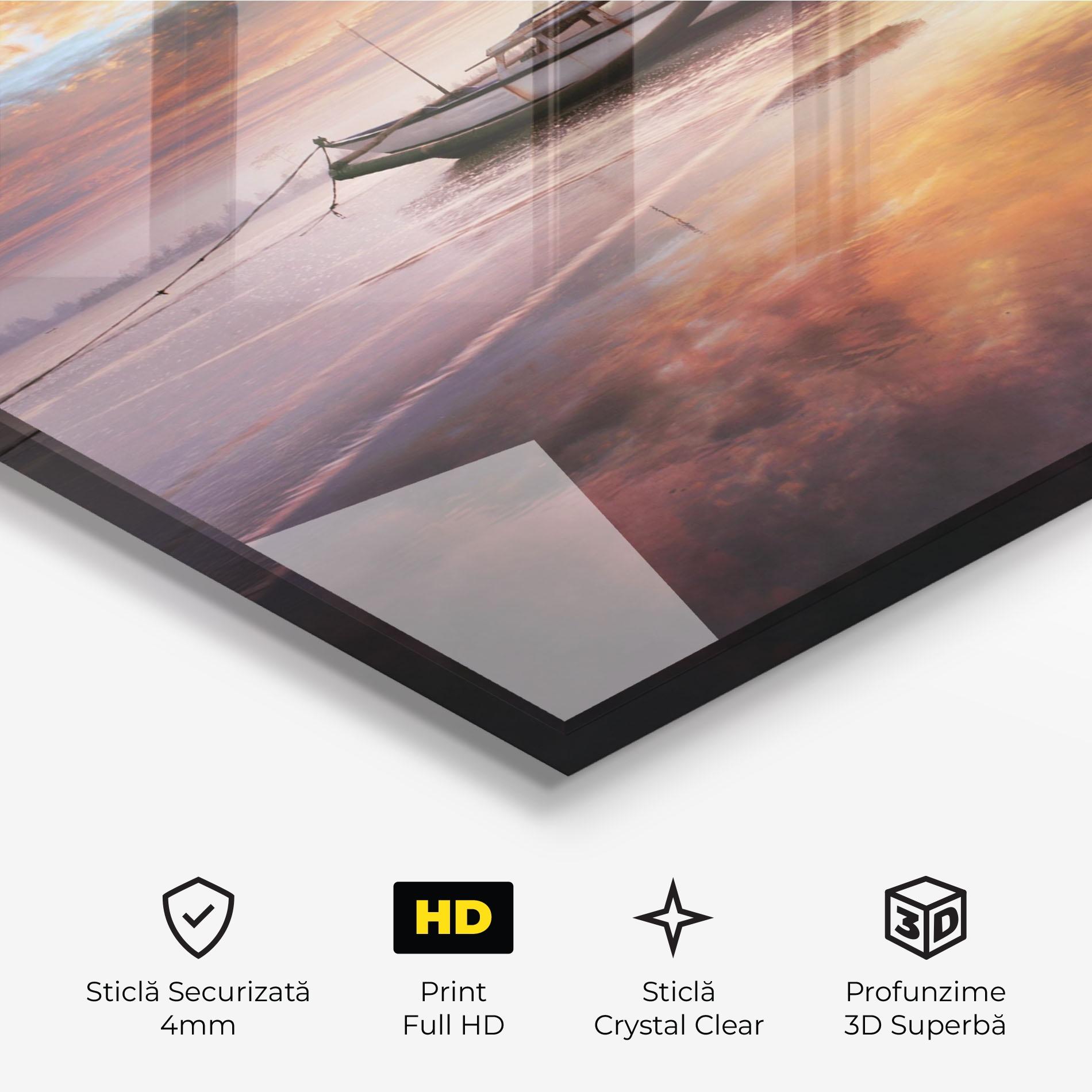 Tablou Sticla Beauty Boat Sunrise mockup 3
