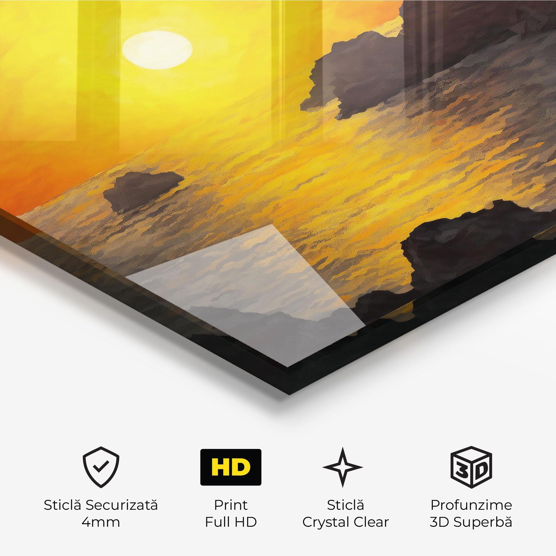 Tablou Sticla Mountains Rocks Painting mockup 3