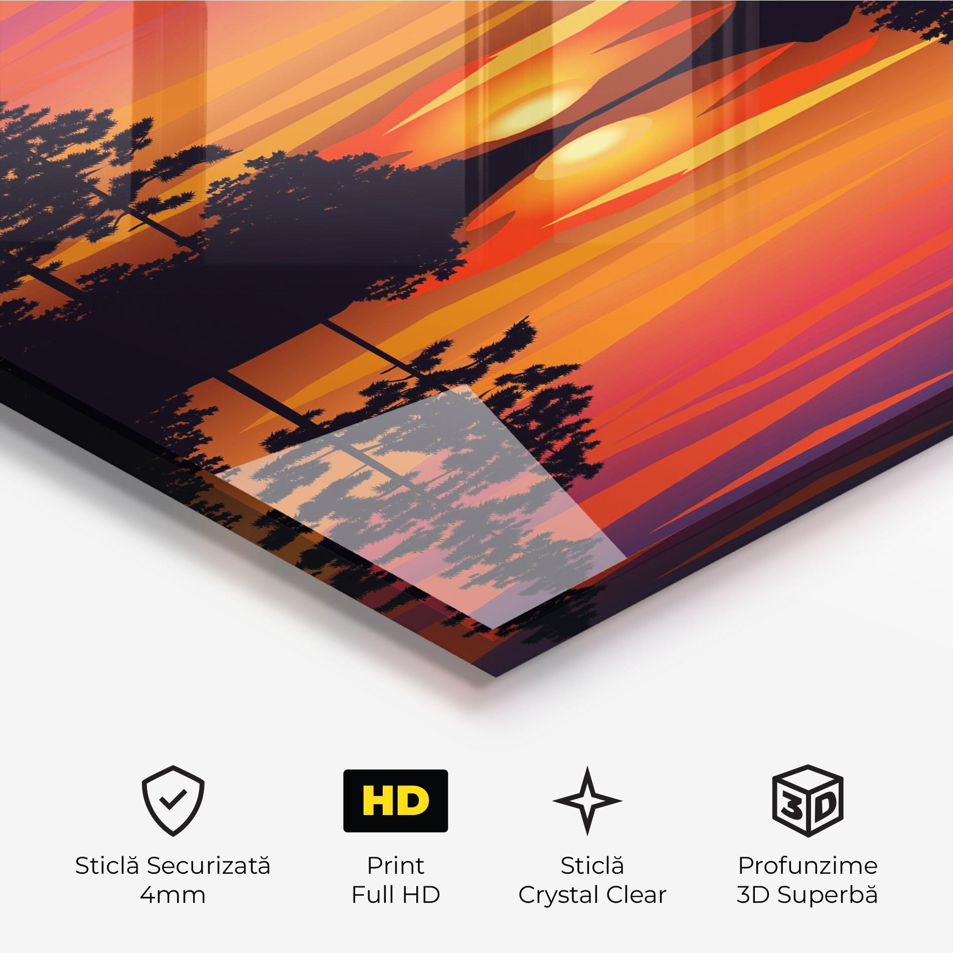Tablou Sticla Sunset Forest Reflection mockup 3