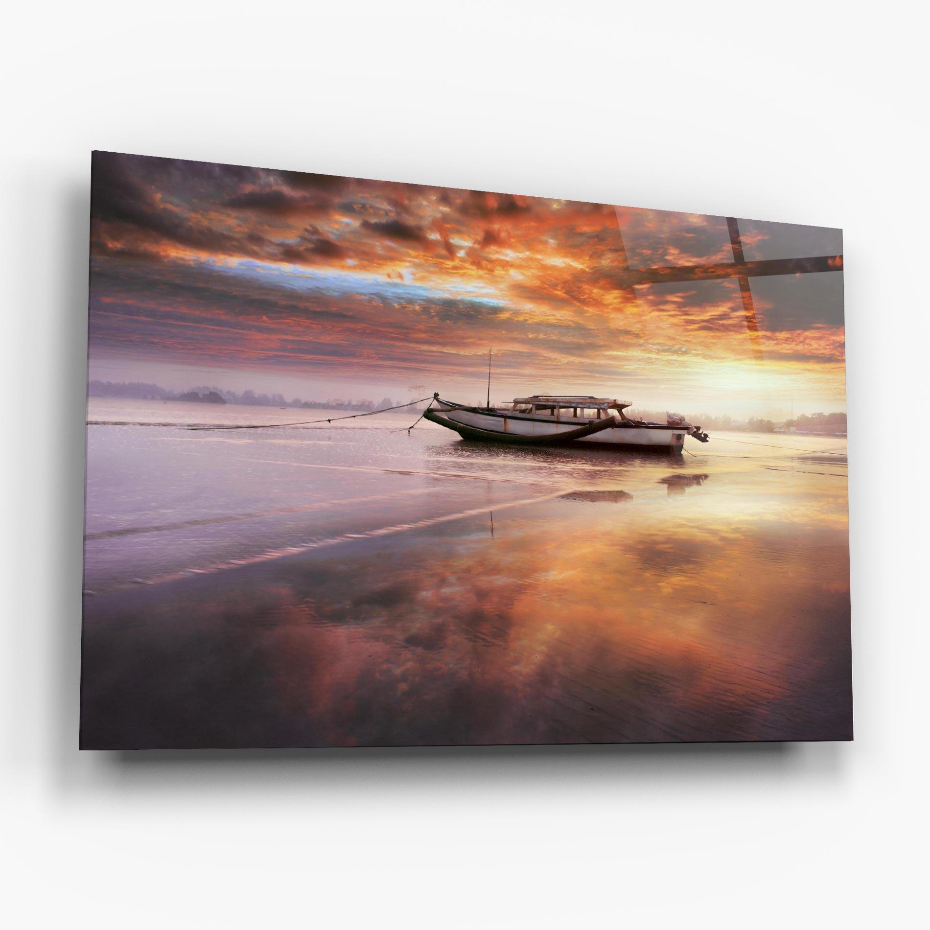 Tablou Sticla Beauty Boat Sunrise mockup 6