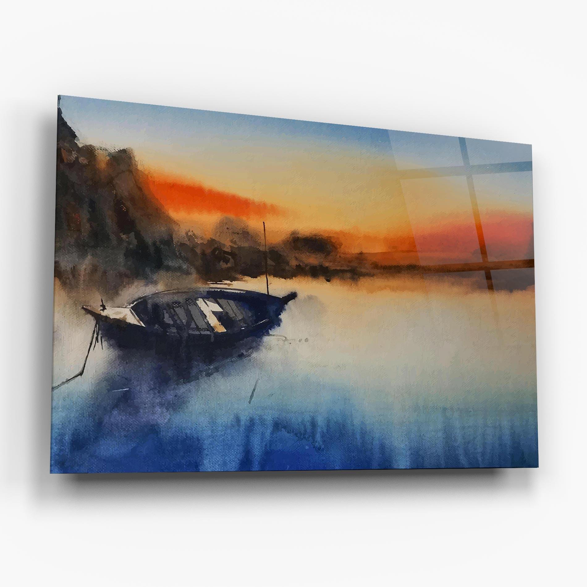 Tablou Sticla Boat Sunset mockup 6