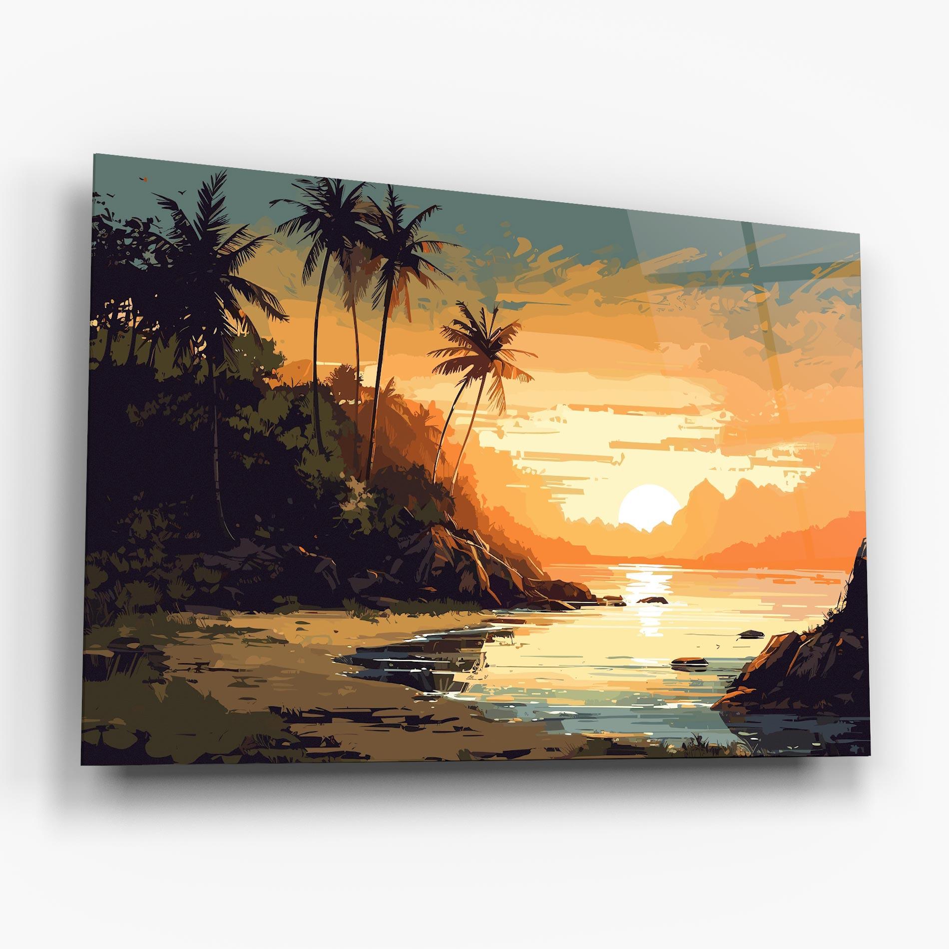 Tablou Sticla Green Yellow Sunset mockup 6