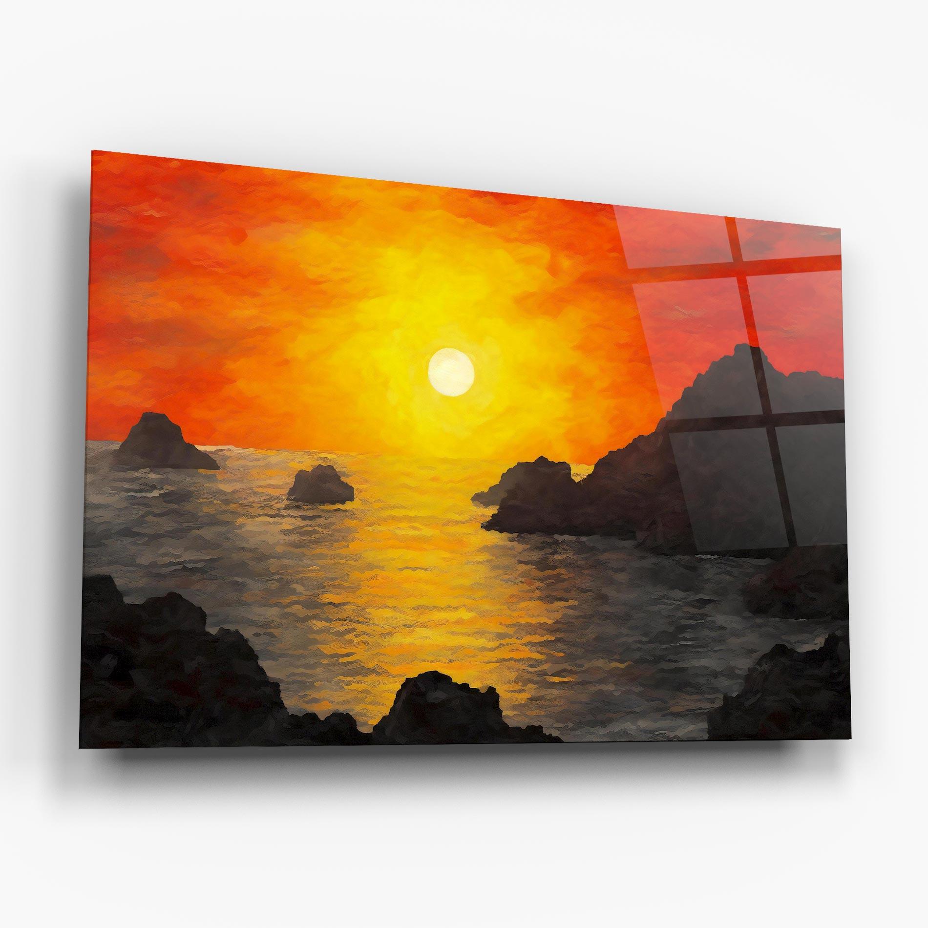 Tablou Sticla Mountains Rocks Painting mockup 6