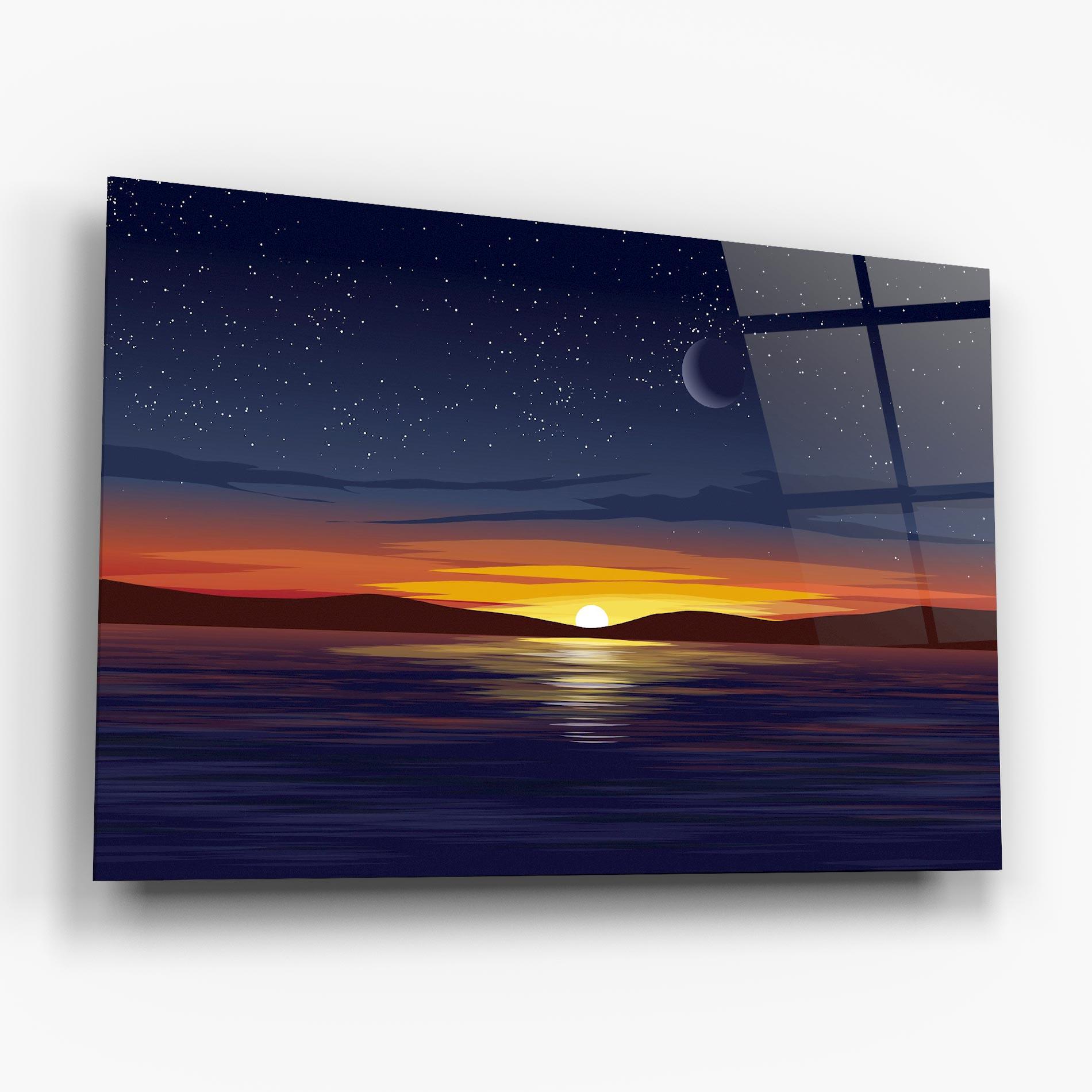 Tablou Sticla Ocean Moon Sunset mockup 6
