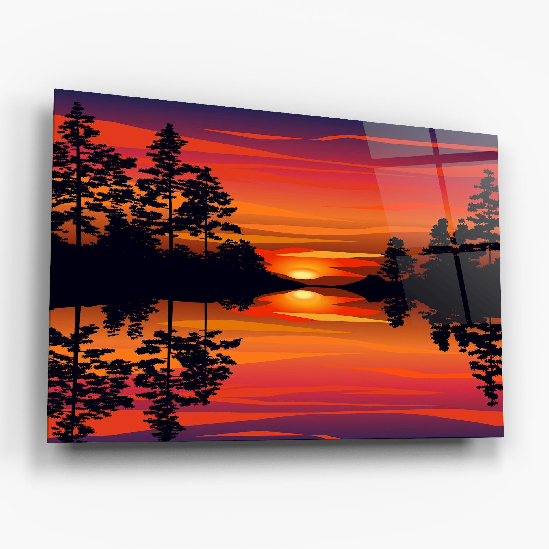 Tablou Sticla Sunset Forest Reflection mockup 6