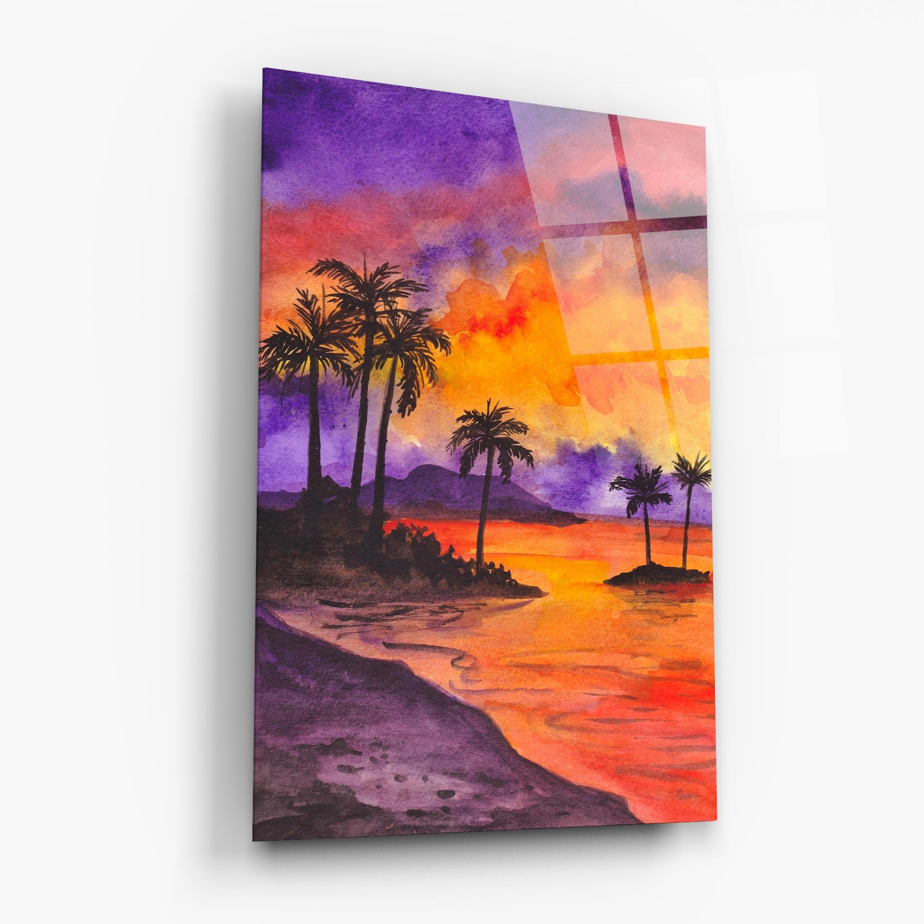 Tablou Sticla Sunset Watercolor Painting mockup 6