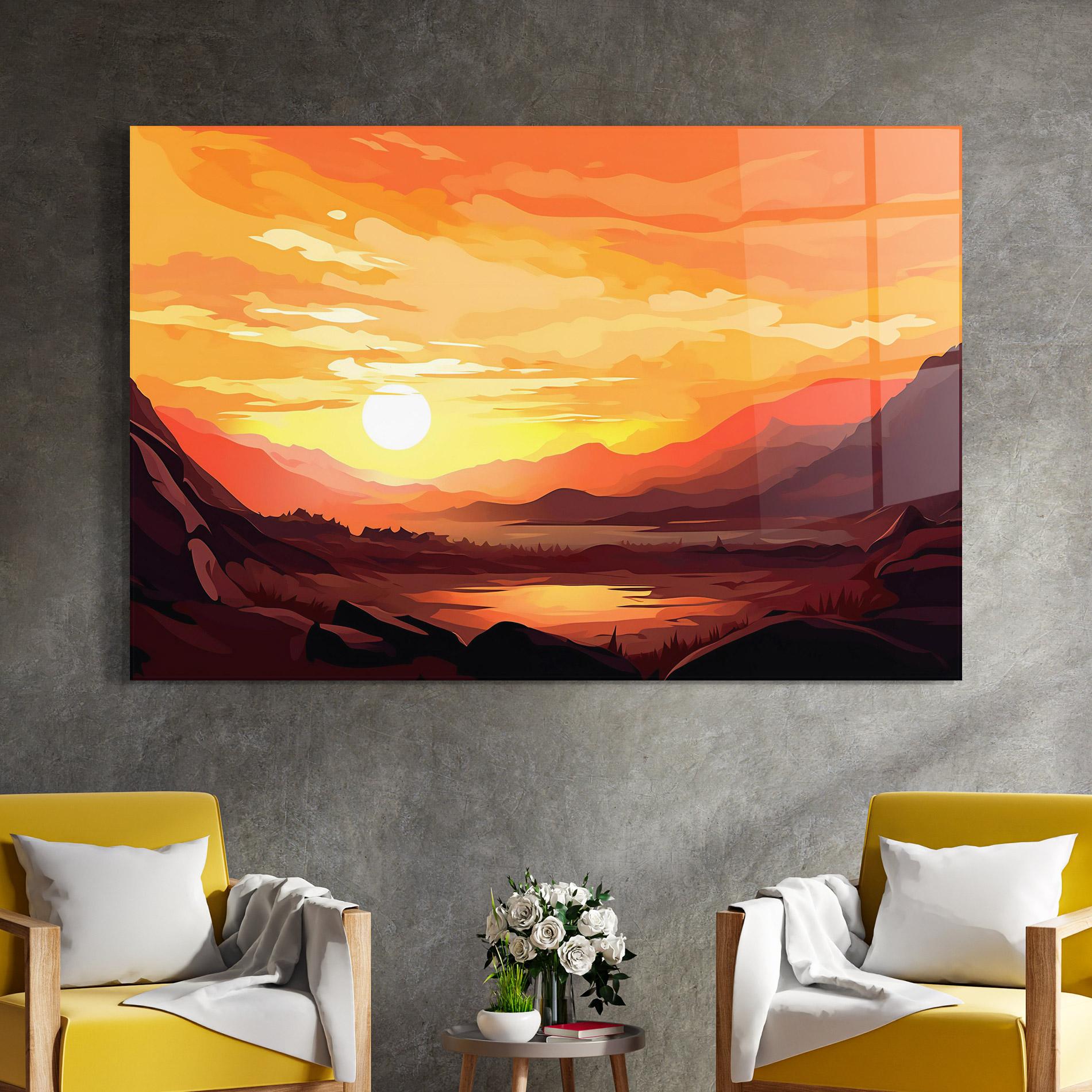 Tablou Sticla Beautiful Sunset Illustration mockup 4