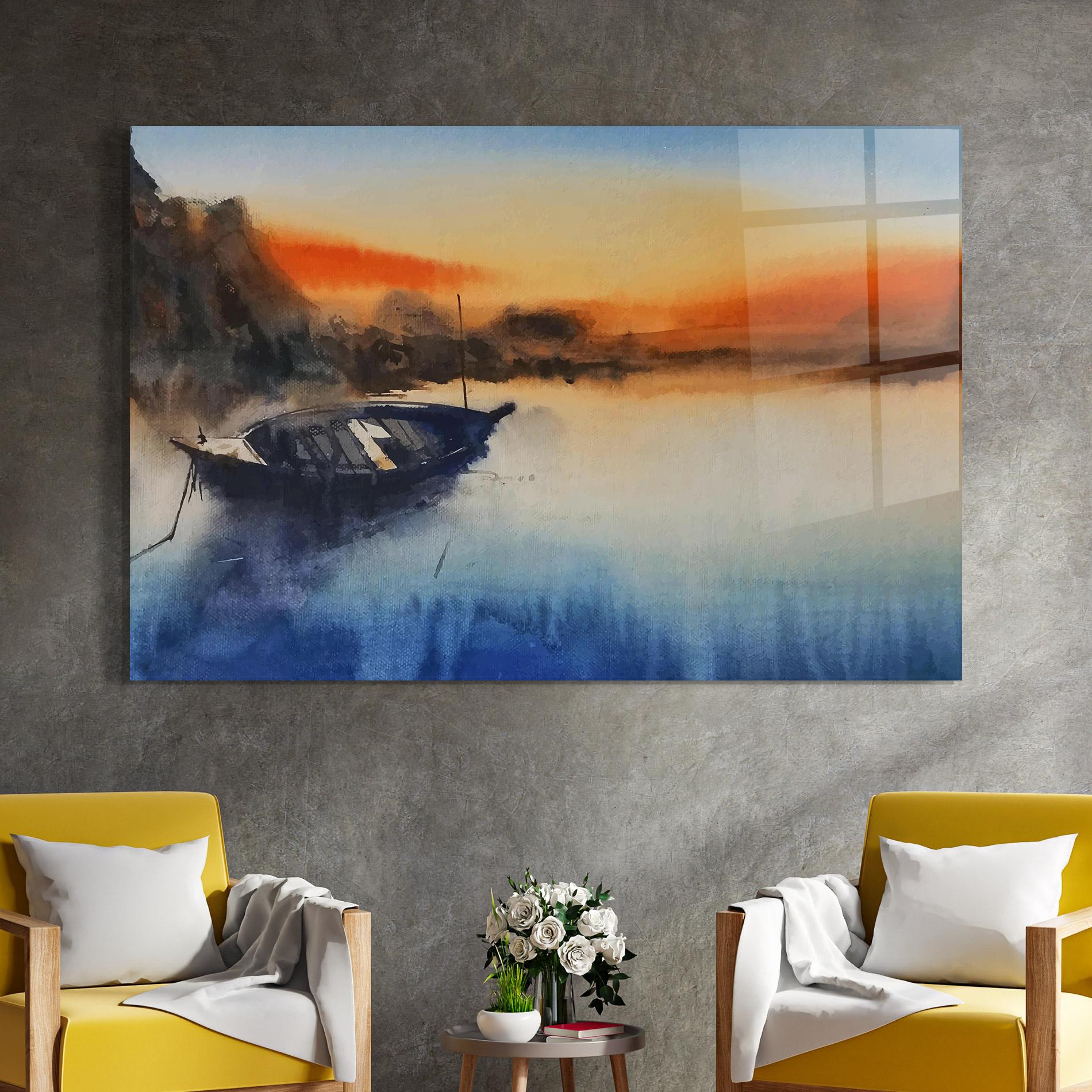 Tablou Sticla Boat Sunset mockup 4