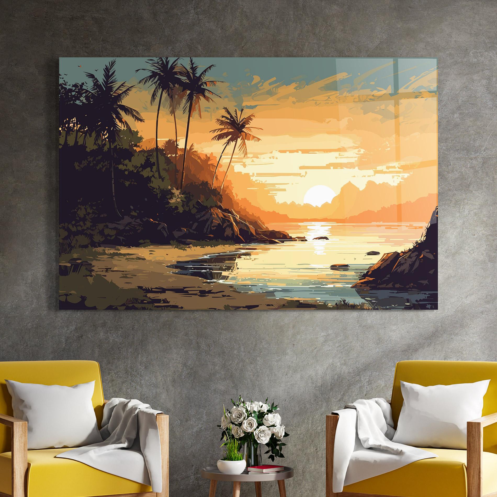 Tablou Sticla Green Yellow Sunset mockup 4