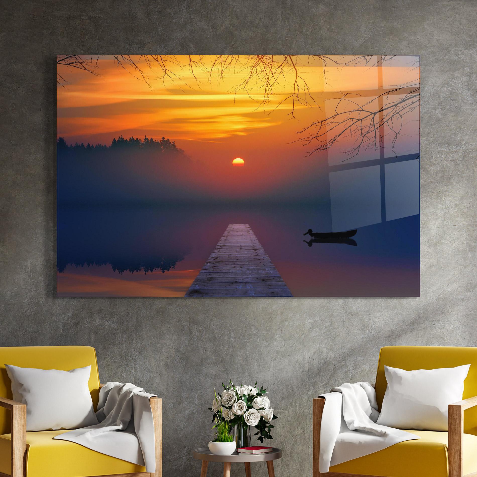 Tablou Sticla Sunset Bridge mockup 4